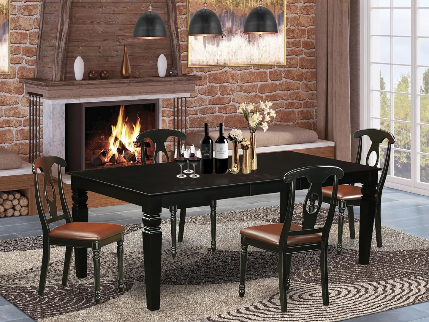 East West Furniture LGKE5-BLK-LC 5 Piece Dining Set Includes a Rectangle Dining Table with Butterfly Leaf and 4 Faux Leather Kitchen Room Chairs, 42x84 Inch, Black