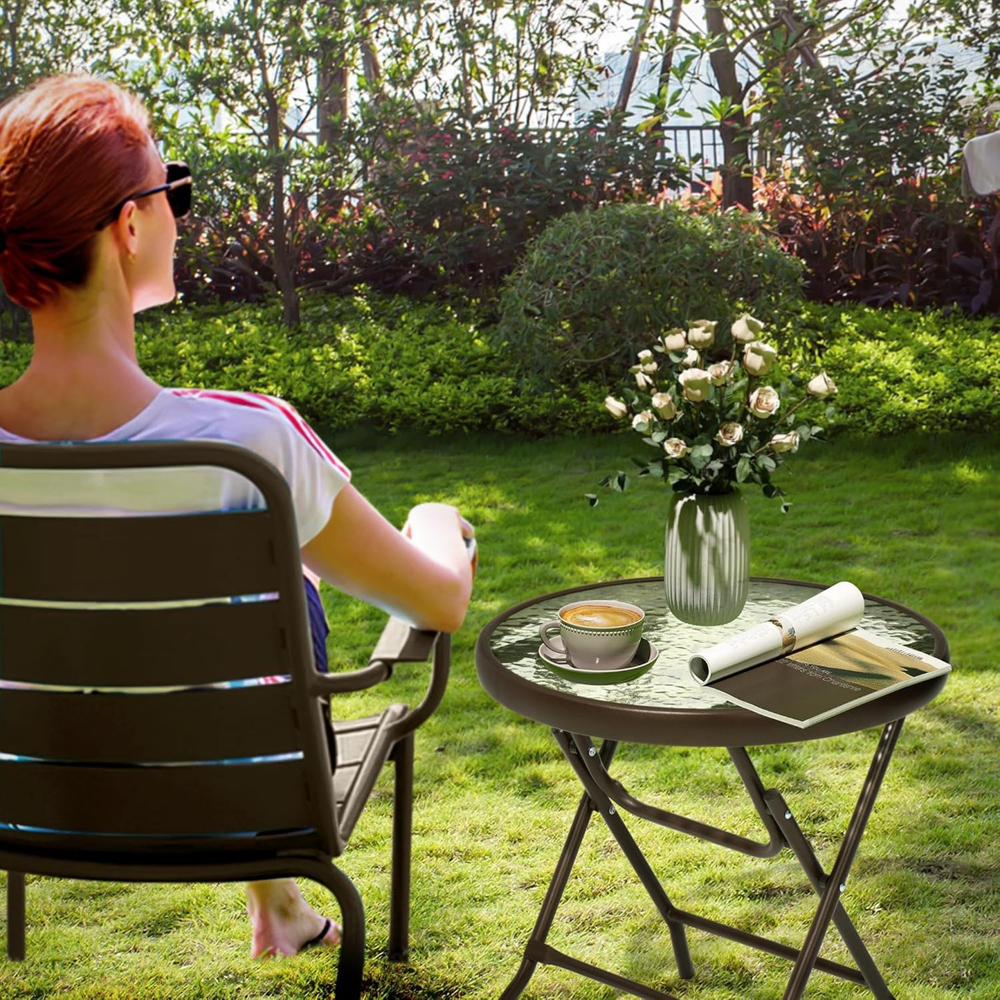 2 Pieces Outdoor Side Table - Small Patio End Table All Weather, Patio Furniture Sets and Outside Furniture for Pool, Balcony, Deck, Porch, Brown