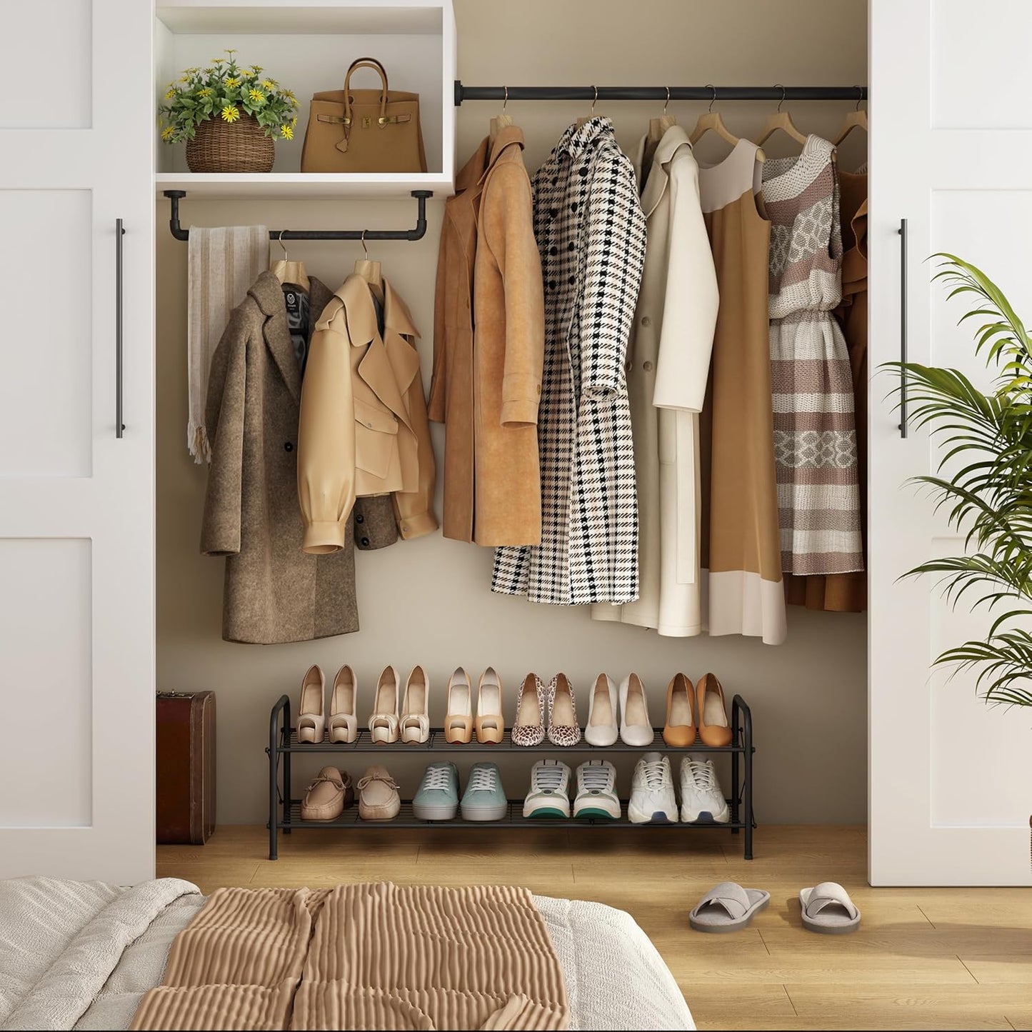 Hoctieon 2 Tier Shoe Rack for Closet, Durable Mesh Style Shoe Rack, Entryway Shoe Shelf, Shoe Storage Organizer for Hallway, Bedroom, Living Room, Wardrobe, Black