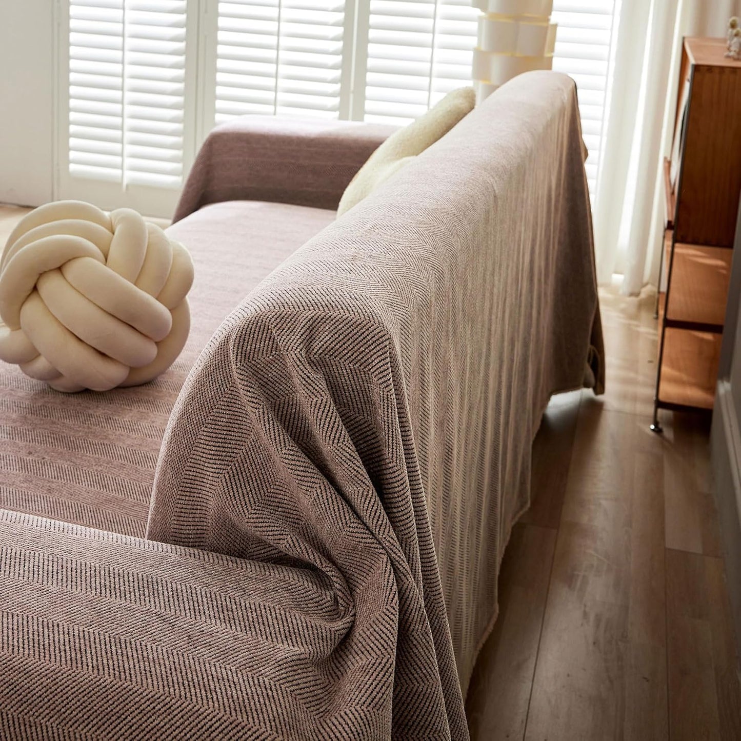 STACYPIK Thick Pink Geometric Sofa Covers for 3 Cushion Couch Reversible Herringbone Dogs Couch Covers0 Pet Scratch Protector Blanket for Living Room Chenille Cushion Covers with Tassel-91X150IN