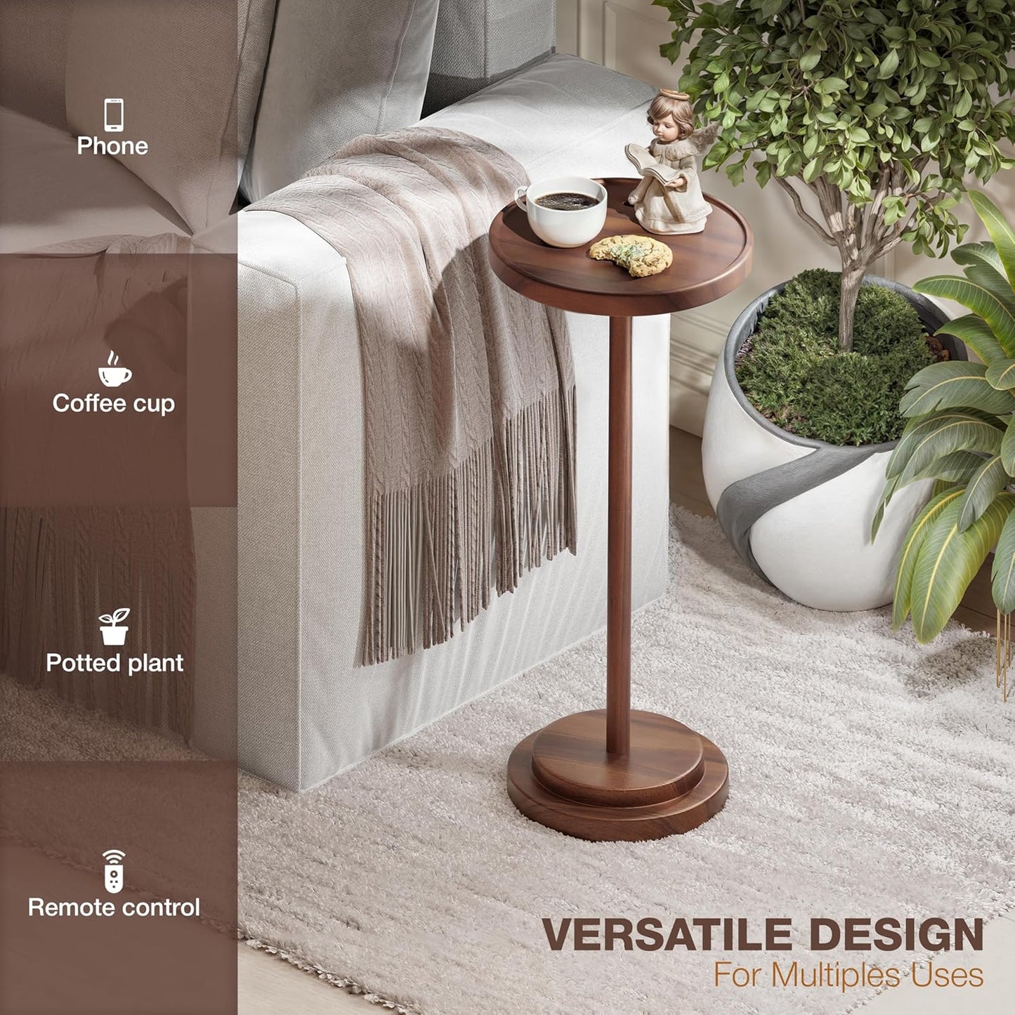 BLUEWEST Drink Table, 24.4" Tall Compact Side Table with Phone Slot and Weighted Base, Durable Pedestal Table Accent for Living Room, Bedroom, or Office, Martini and Cocktail