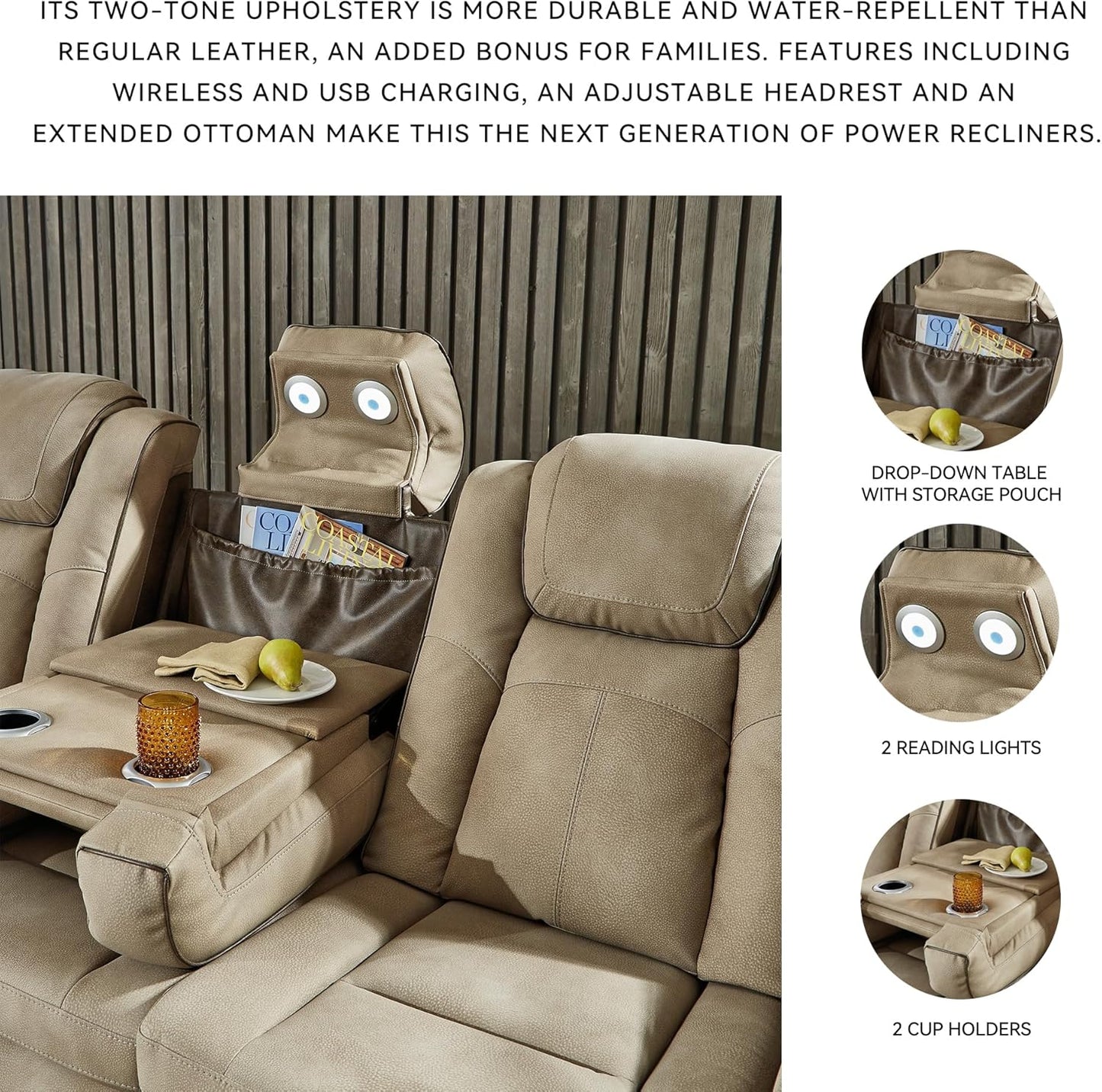 Signature Design by Ashley Next-Gen DuraPella Power Reclining Sofa with Adjustable Headrest, Sand