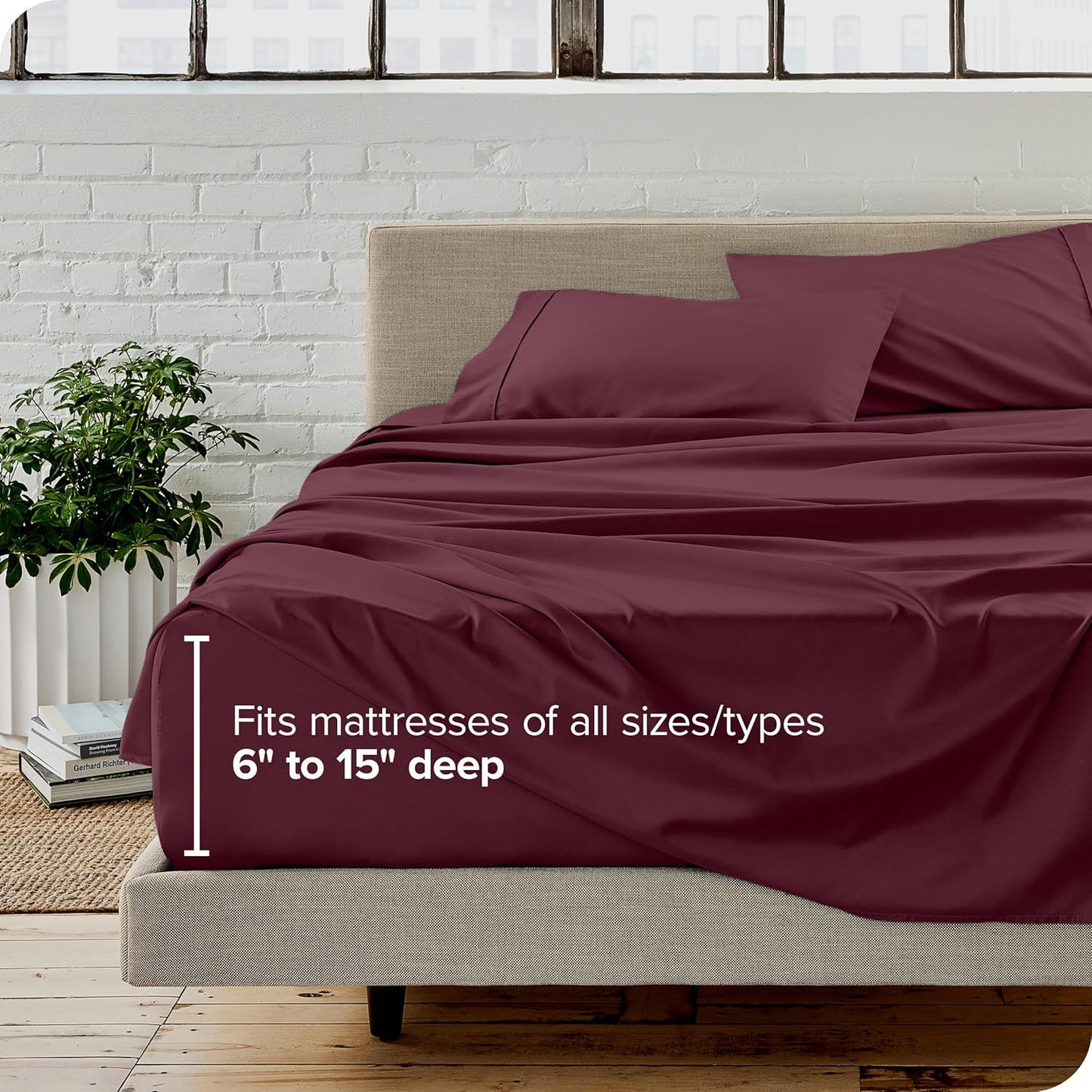 Bare Home Ultra-Soft Split Head Flex King Sheet Set - Luxury 1800 - Hydro-Brushed - Deep Pockets - Easy Fit - 4 Piece Set - Bedding Sheets & Pillowcases (Split Head Flex King, Burgundy)
