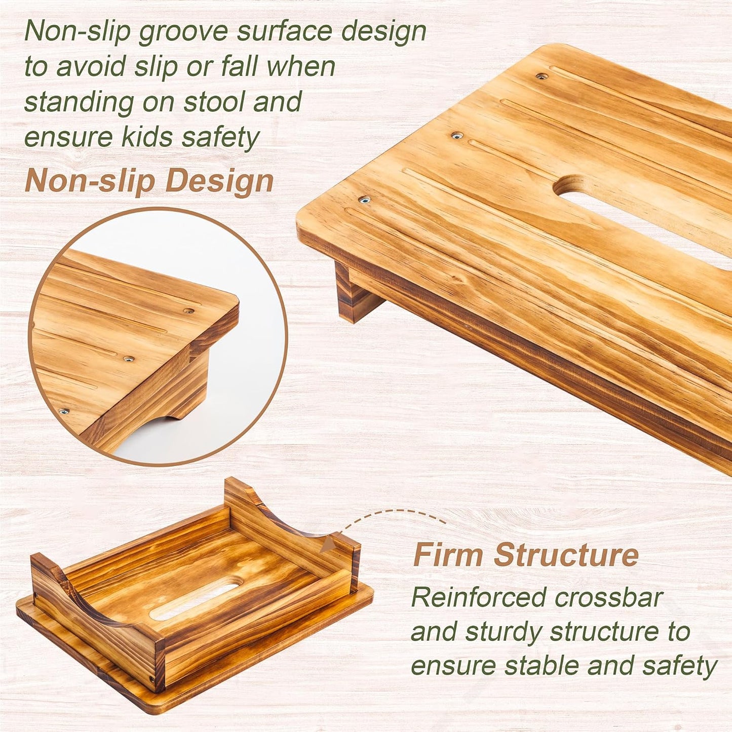 Wooden Step Stool for Adults, 3.5" Portable Wood Step for Kids, Heavy Duty One Step Bedside Stool with 550 Lbs Load Capacity, Non-Slip White Foot Stool for Kitchen Bathroom