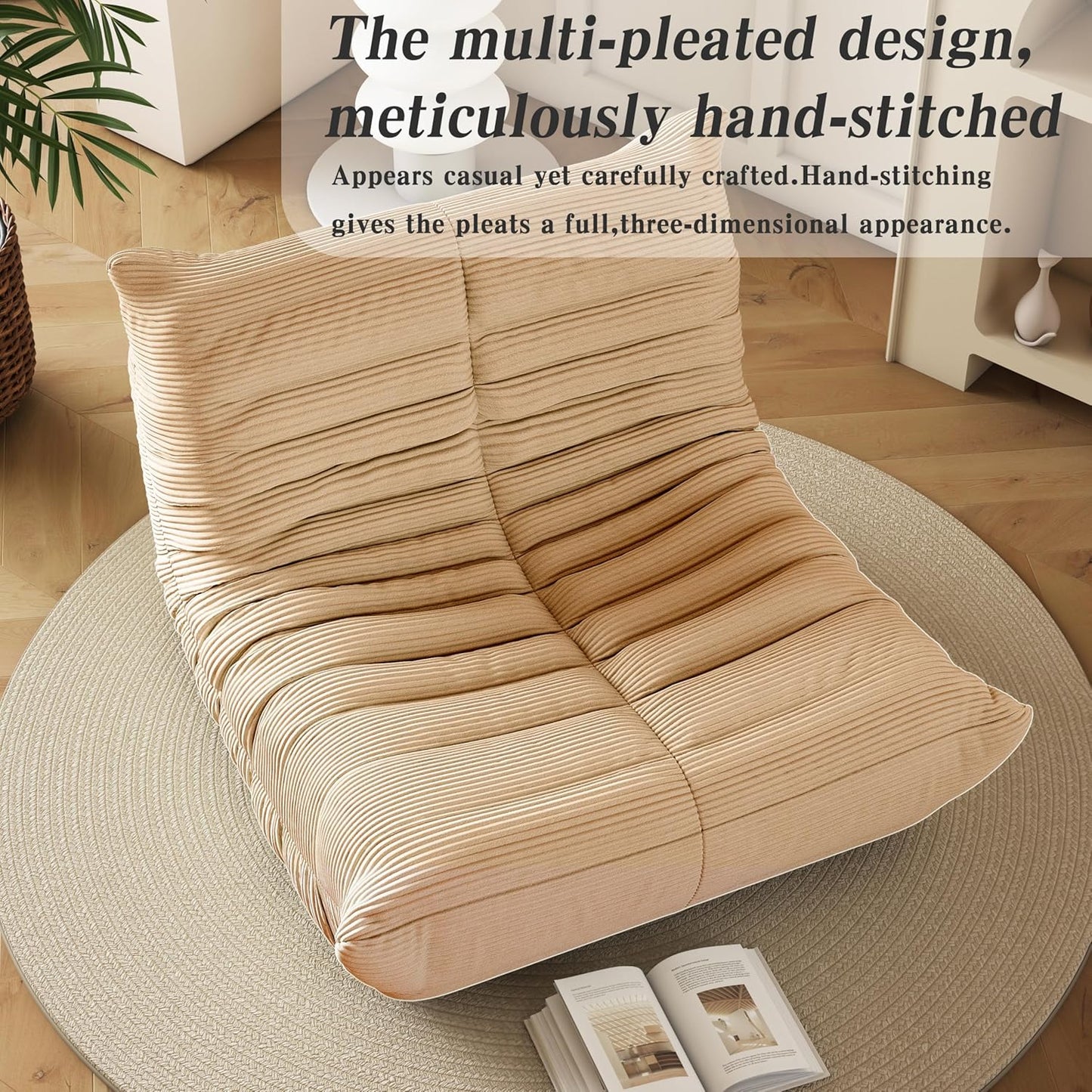 Bean Bag Chair, Lazy Floor Sofa Couch for Adults and Kids, Fireside Chair with Ergonomic Design, Memory Foam Lounge Chair for Living Room Bedroom, Office, Yellow