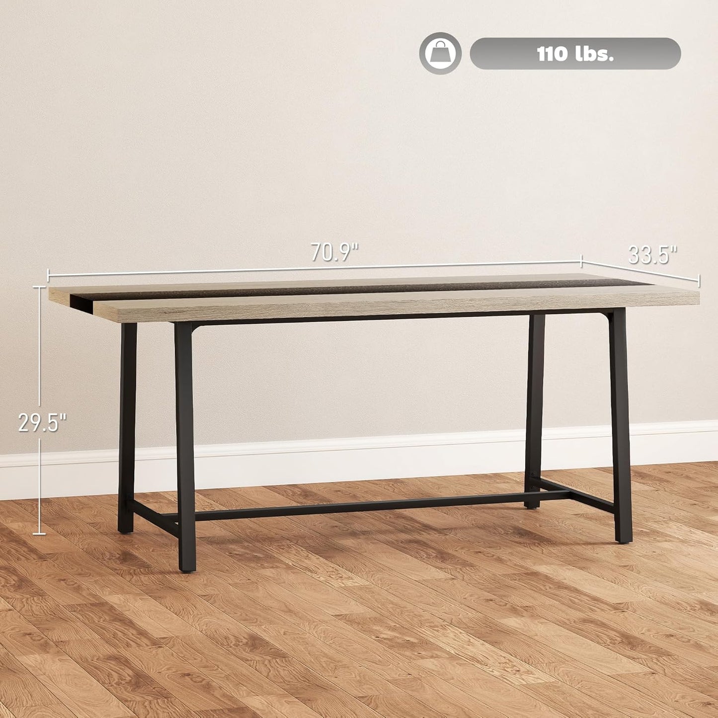HOMCOM Industrial Dining Table for 8 People, 70.9" Long Rectangular Kitchen Table with Large Tabletop and Steel Legs for Dining Room, Distressed Gray