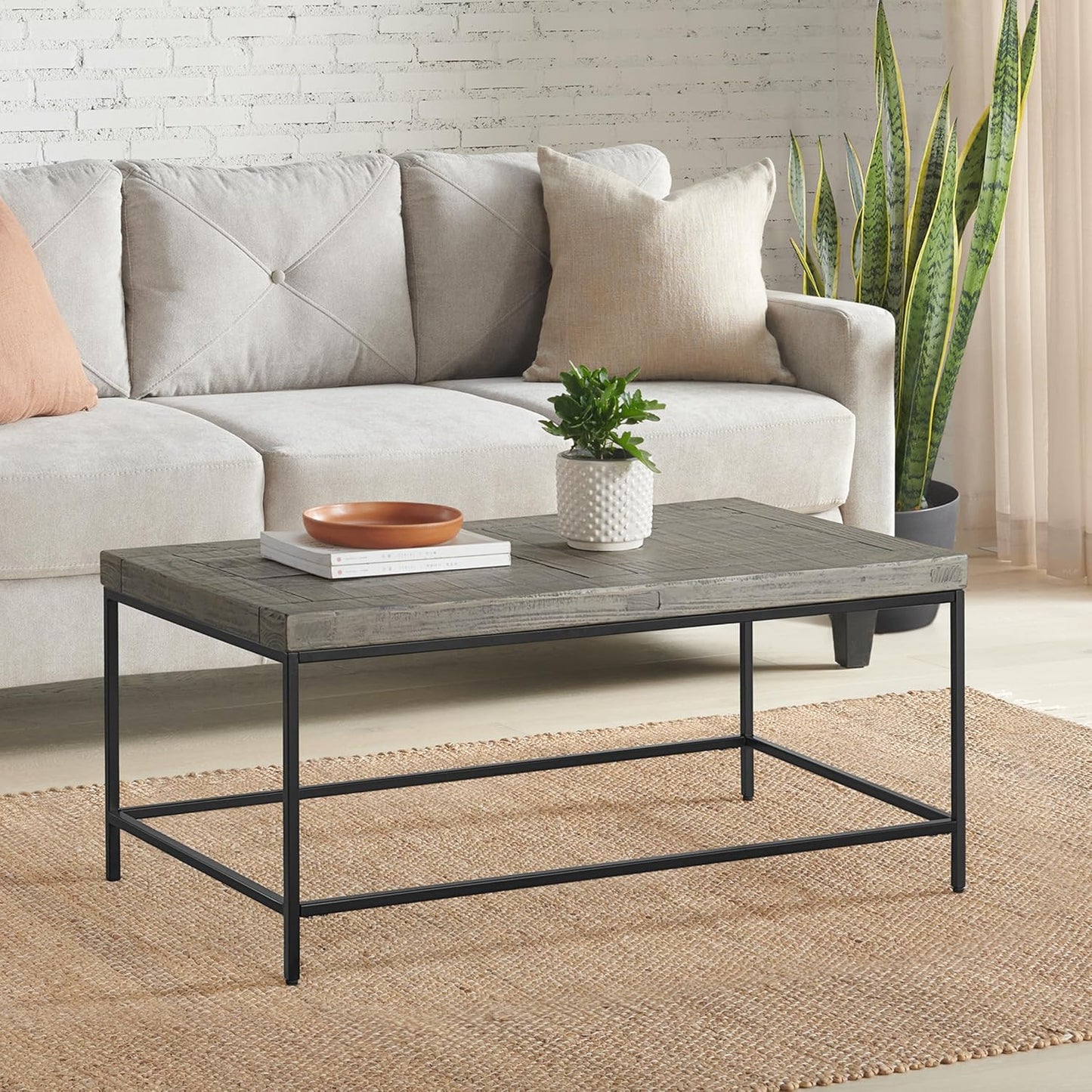 Alaterre Furniture Coffee Table - Industrial Modern Table with Wood Top and Metal Base - Furniture for Living Room, Apartment, or Dorm Room (Gray)