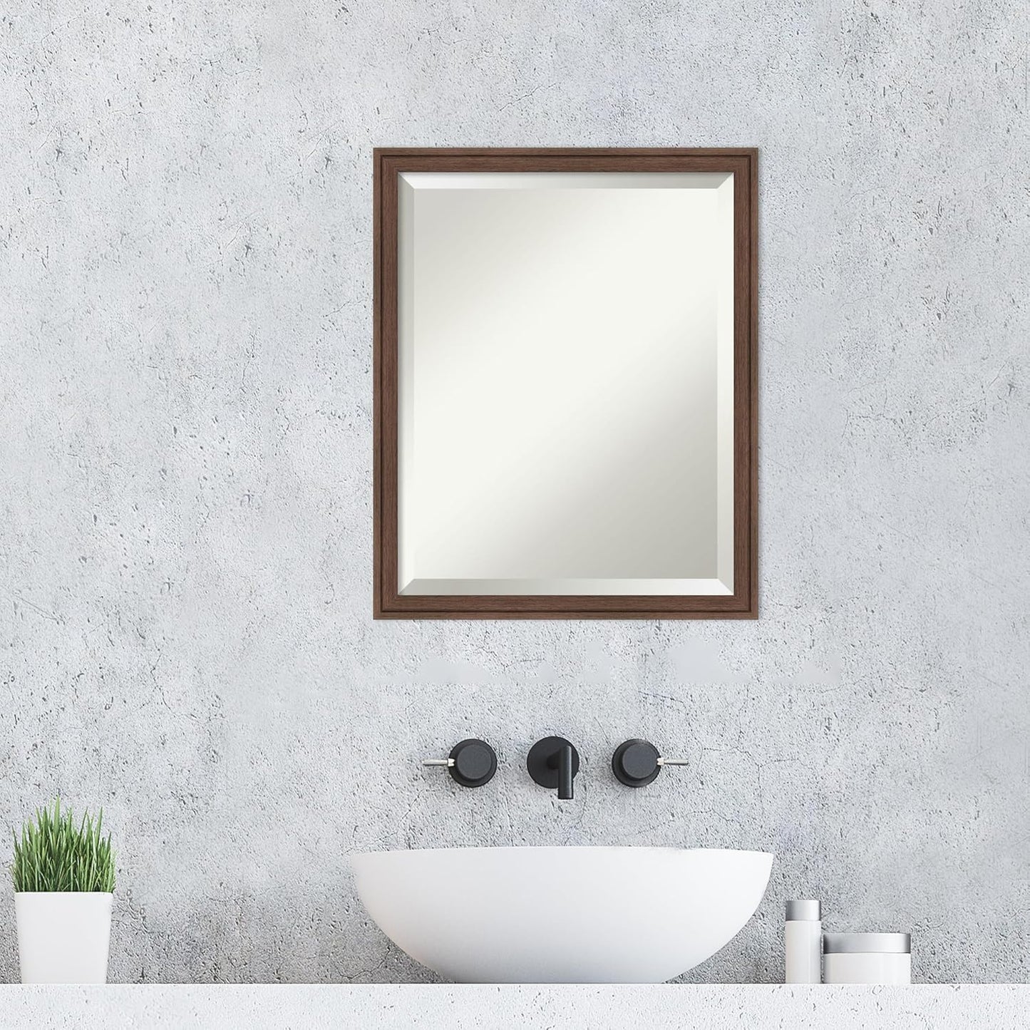 Amanti Art Brown Wall Mirror 22x18 Florence Medium Brown Rectangle Bathroom Mirror for Wall Decor Living Room, Small Casual Frame, Hangs Horizonally and Vertically, Bathroom Decor, Beveled Edge
