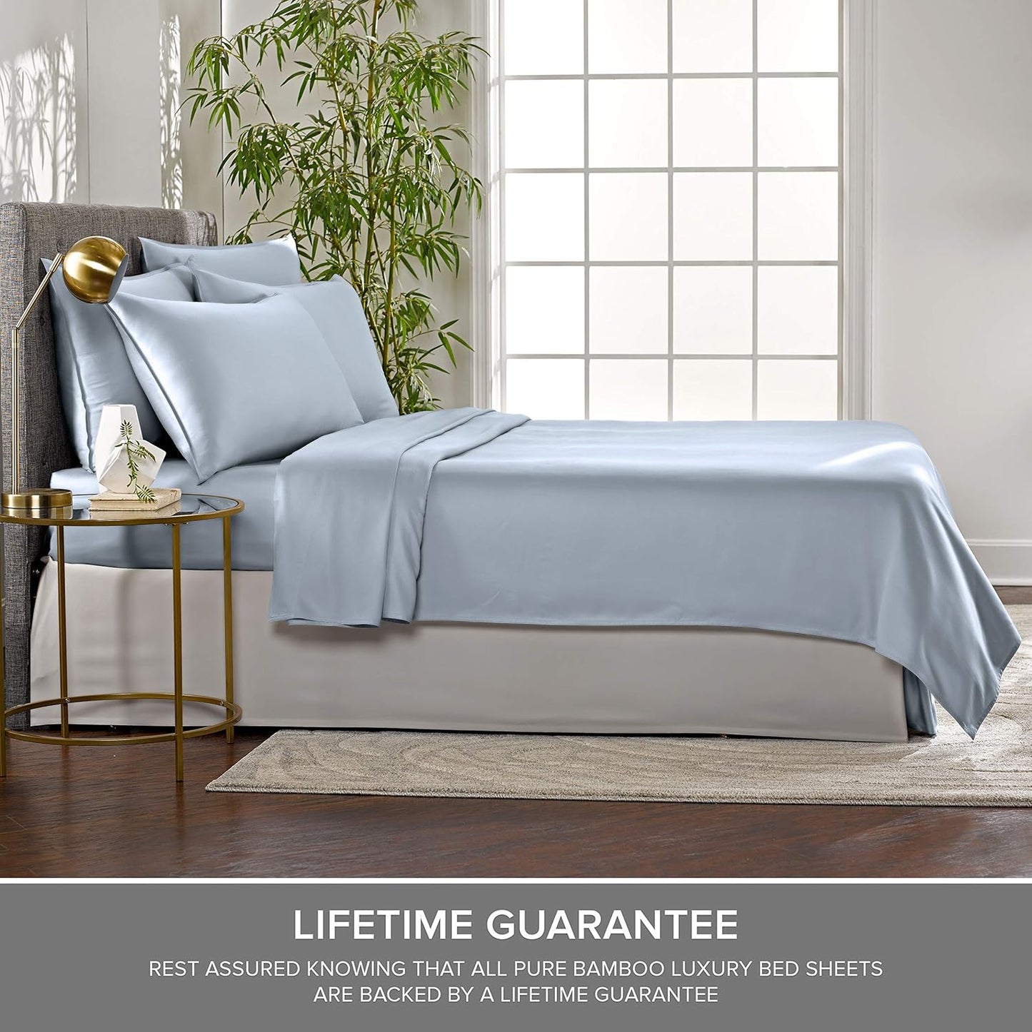 Short Queen Sheets by Pure Bamboo for RV Camper (60"x75") - Genuine 100% Organic Viscose Derived from Bamboo Bed Sheet Set, Soft & Cooling, Lifetime Quality Promise (Short Queen, Sterling Blue)