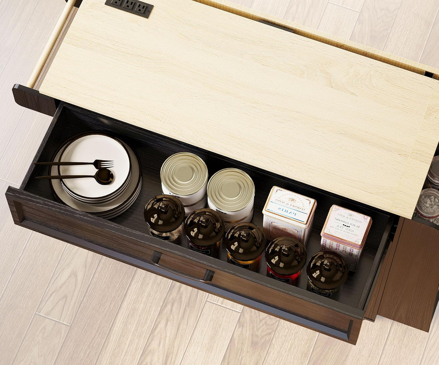 IRONCK Kitchen Island Cart with Storage, Rolling Kitchen Table with Power Outlet, Storage Cabinets on Wheels with Drop Leaf, Portable for Dining Room, Black