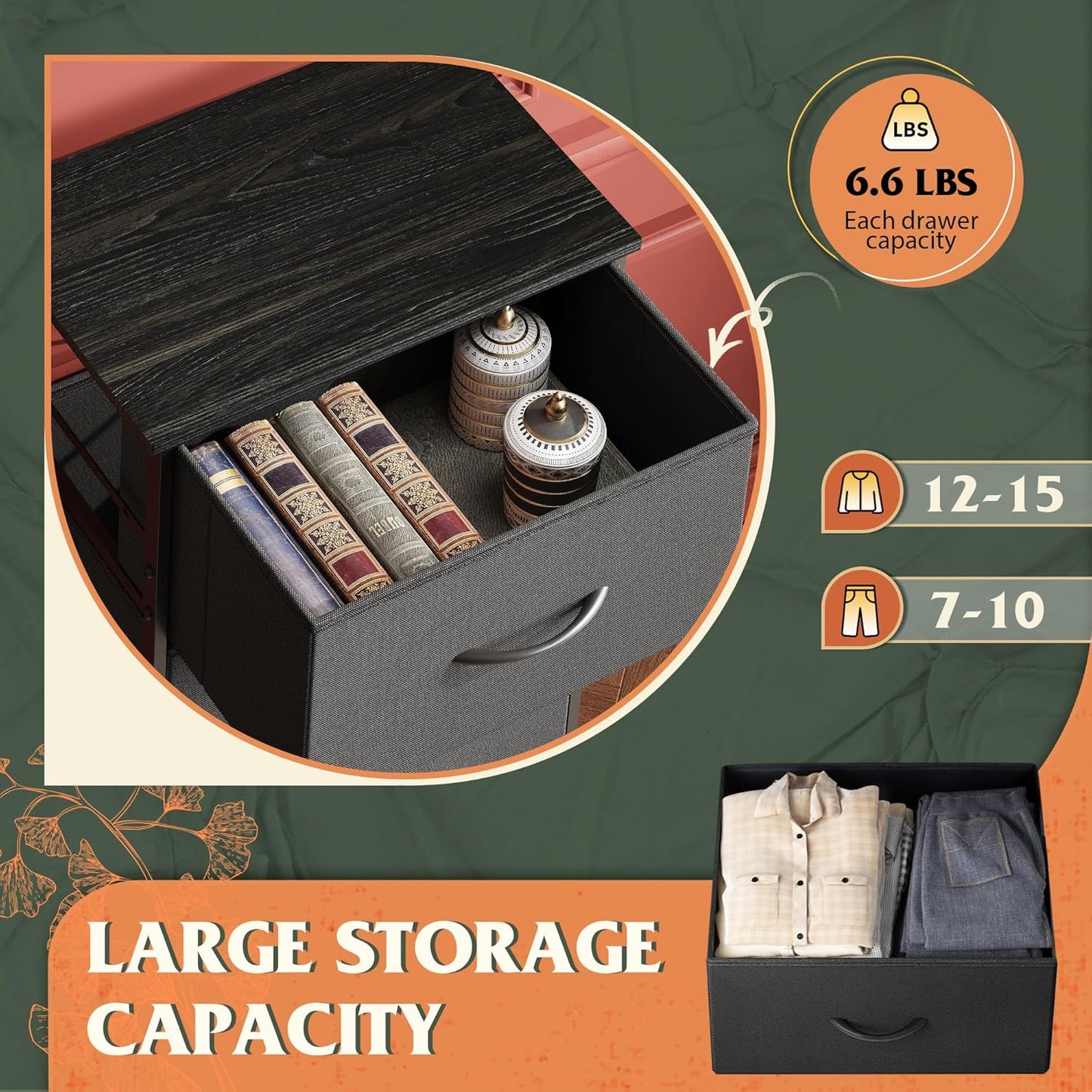 WLIVE Dresser with 4 Drawers, Fabric Storage Tower, Organizer Unit for Bedroom, Hallway, Entryway, Closets, Sturdy Steel Frame, Wood Top, Easy Pull Handle, Charcoal Black