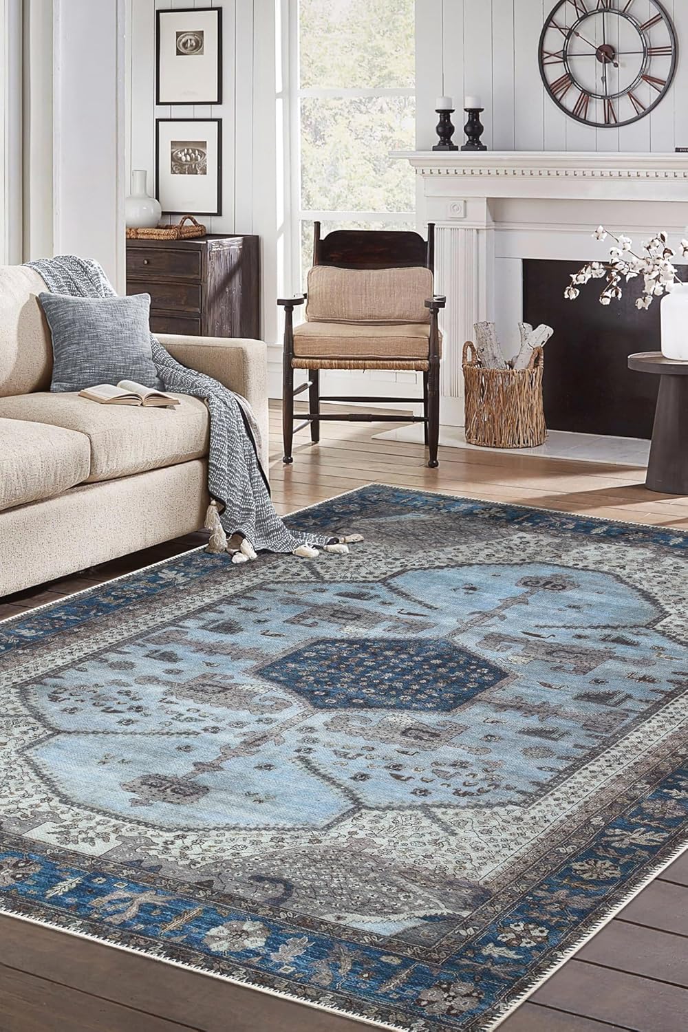 Keen Home Design 10x14 Rug - Machine Washable Area Rug with Non-Slip Backing, Ideal for Living Room, Dining Room, Bedroom - Vintage, Easy Clean, Durable, Low Pile Rug - (9'7" x 14')