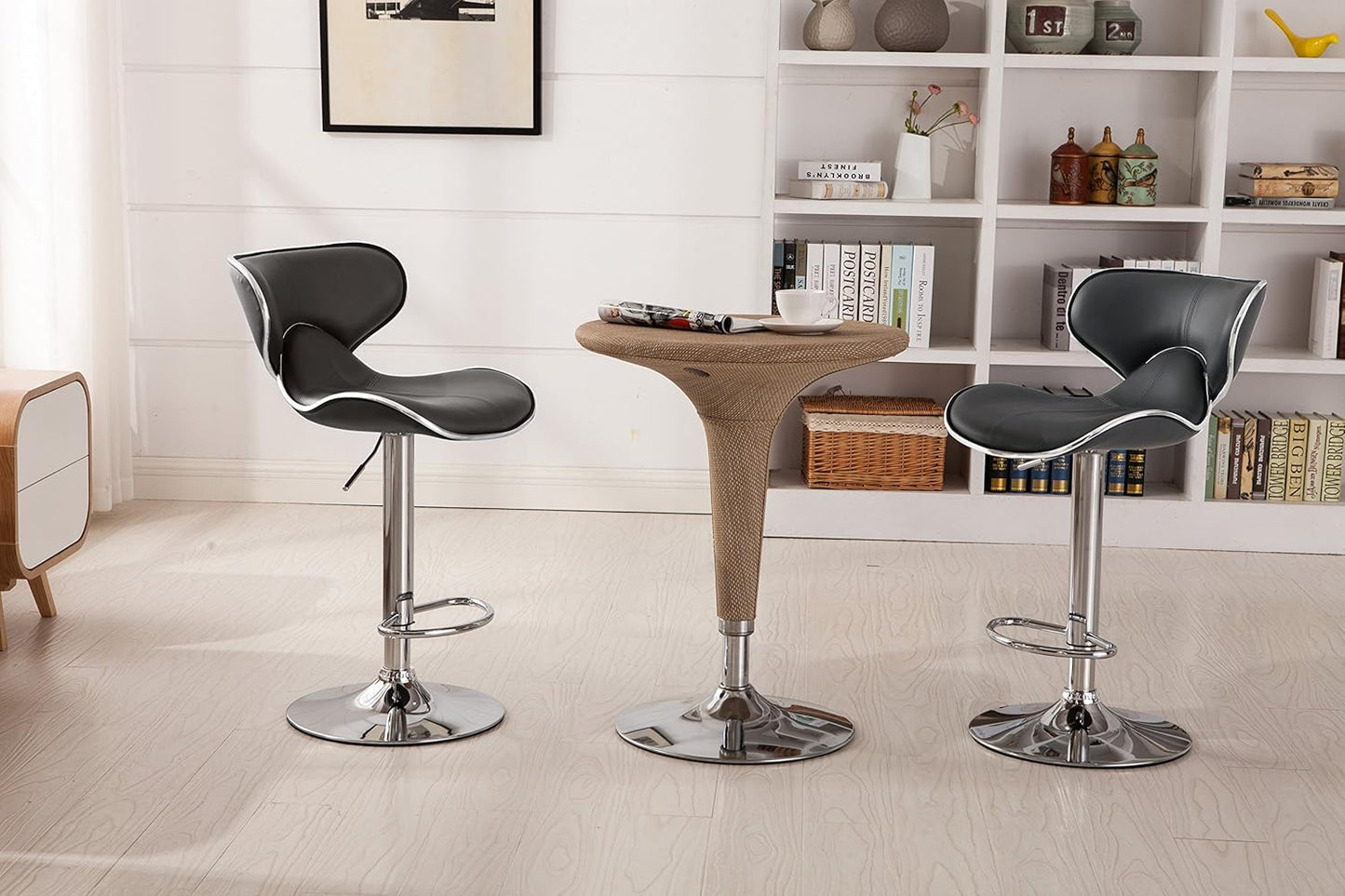 Roundhill Furniture Masaccio Cushioned Leatherette Upholstery Airlift Swivel Barstool, Set of 2, Grey