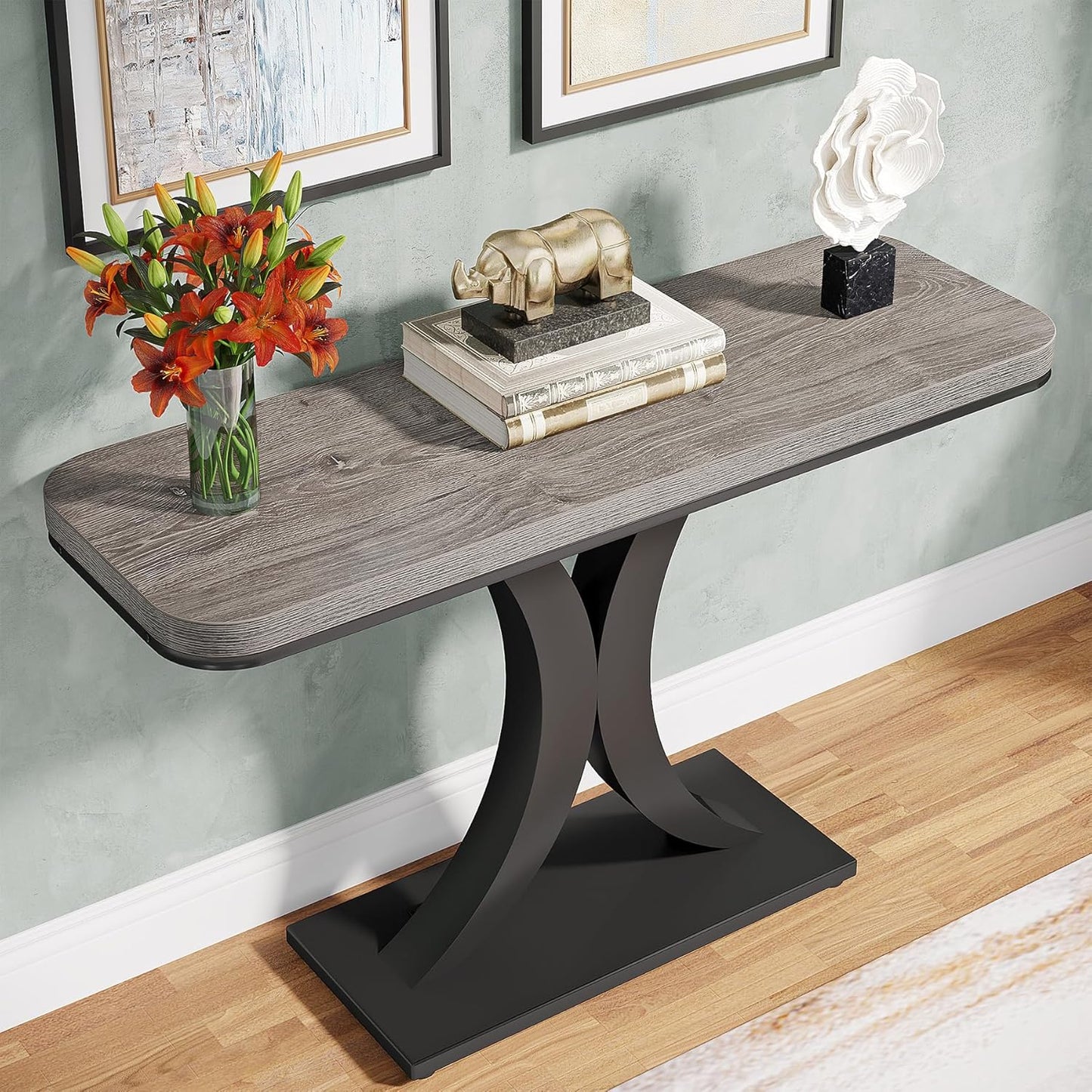 LITTLE TREE Industrial Entryway Console Table, Compact Foyer Hallway Accent Table for Small Space