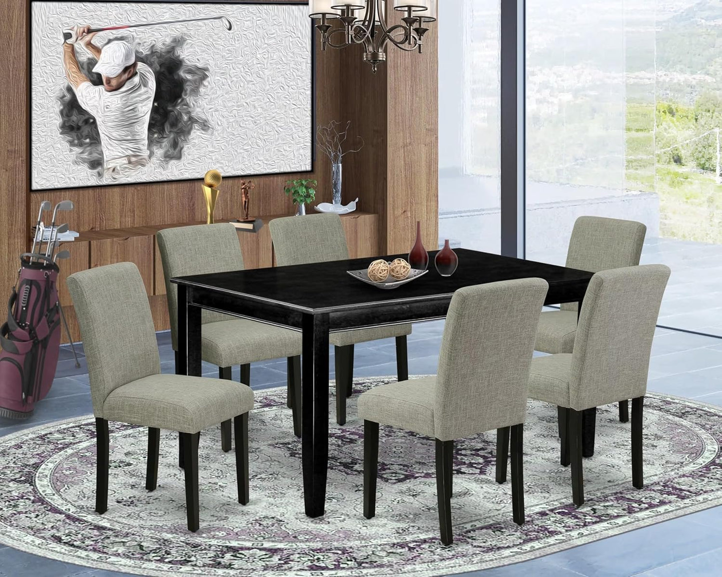 East West Furniture DUAB7-BLK-06 7 Piece Dining Room Table Set Consist of a Rectangle Kitchen Table and 6 Shitake Linen Fabric Parson Dining Chairs, 36x60 Inch, Black