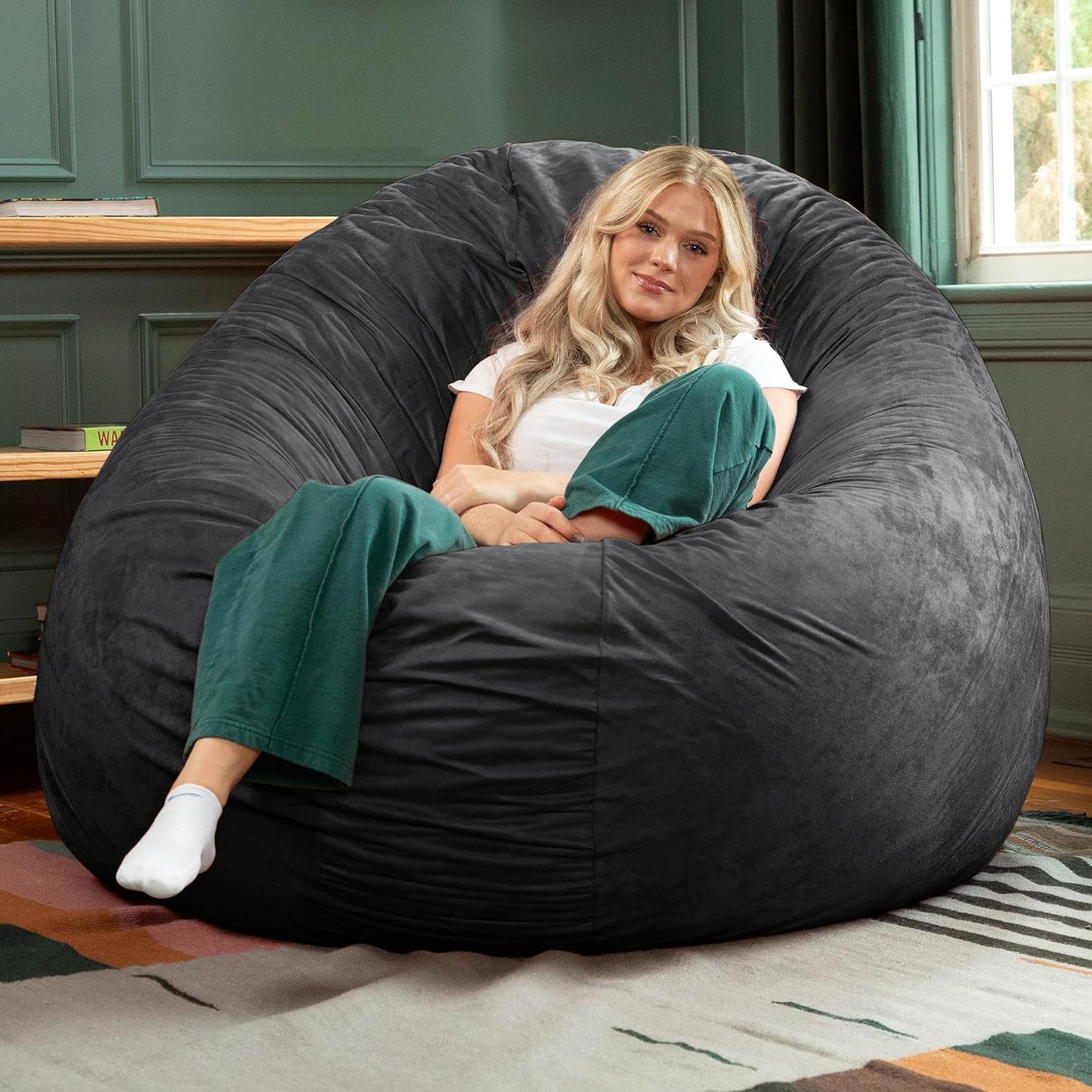 Jaxx 6 Foot Cocoon - 2-in-1 Convertible Bean Bag Bed & Large Bean Bag Chair for Adults, Black