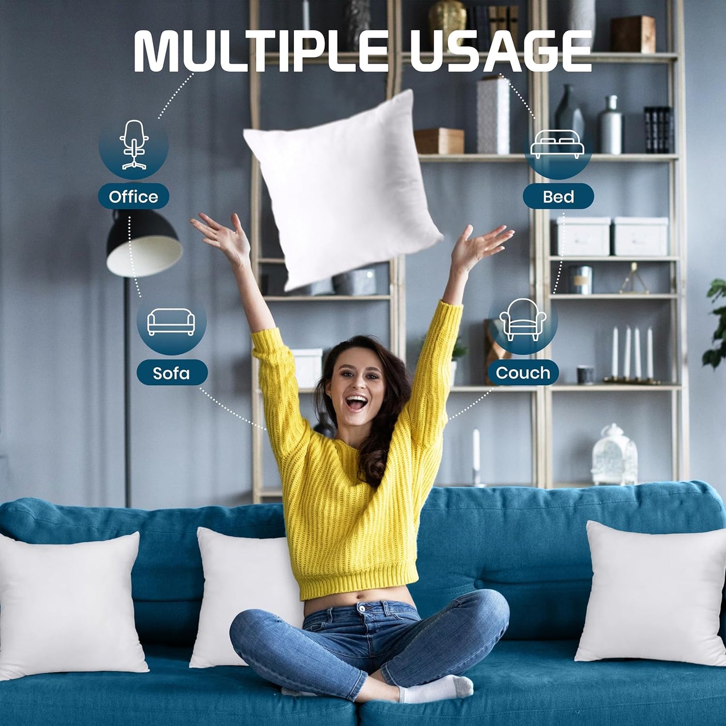 Utopia Bedding Throw Pillows (Set of 4, White), 14 x 14 Inches Pillows for Sofa, Bed and Couch Decorative Stuffer Pillow