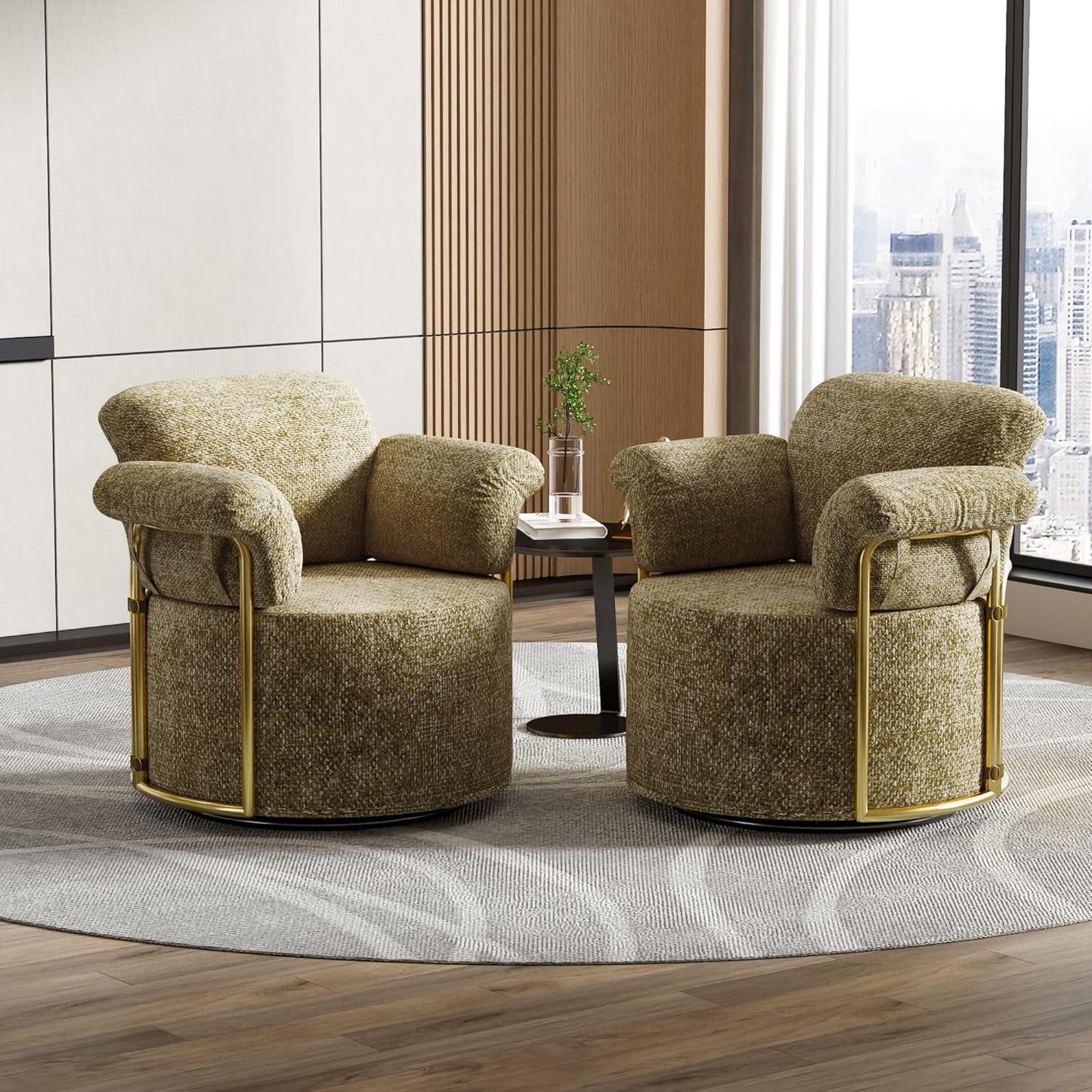 KEIKI Modern Comfy Swivel Accent Reading Chair, 360°Round Upholstered Barrel Armchair Single Club Lounge Sofa Chairs for Living Room,Bedroom, Office,Brown