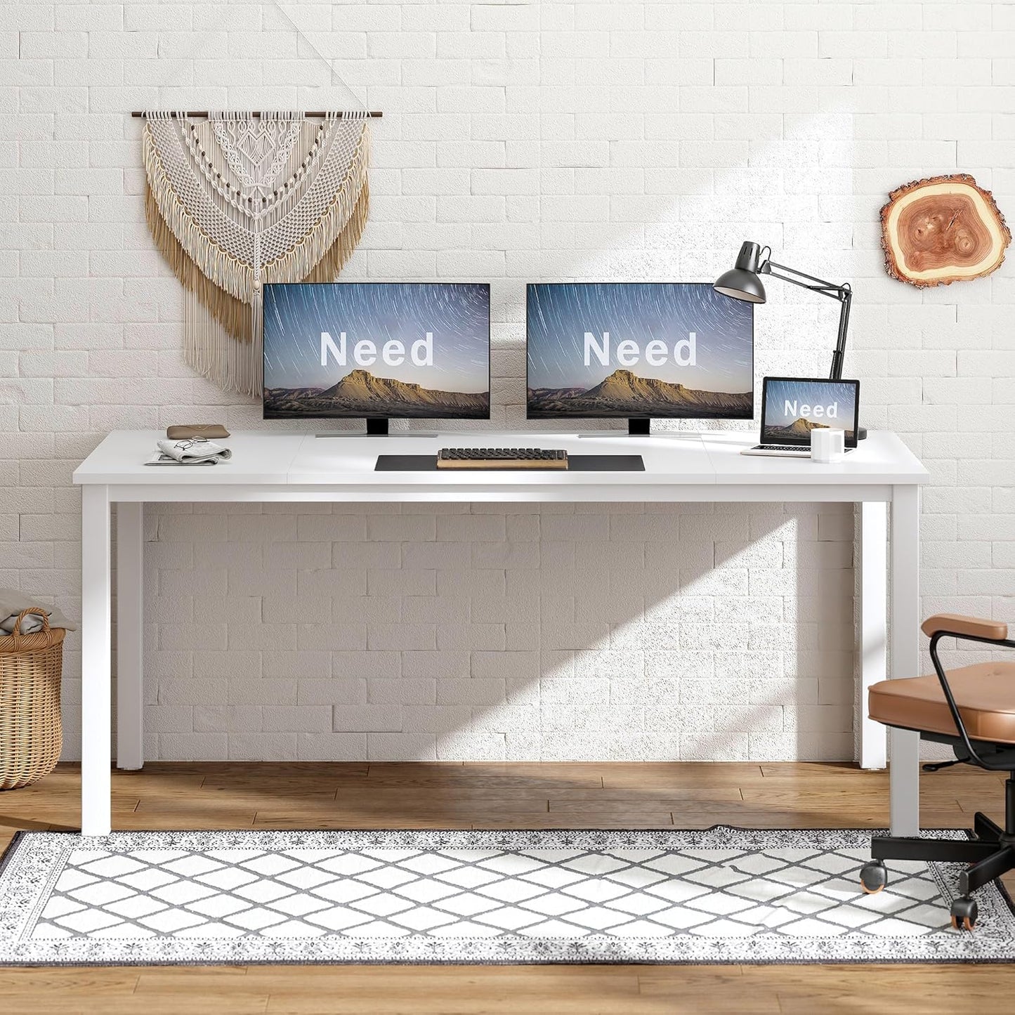 Need Large Computer Desk 70.8 x 31.5 inches Conference Table Large Office Desk Writing Table Workstation for Home Office,White ND-10FJGSAC3-180WW