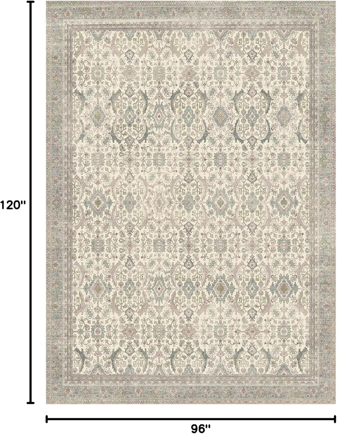 8X10 Area Rugs Machine Washable Rugs for Living Room, Vintage Boho Large Rugs for Bedroom Dining Room, Non Slip Indoor Soft Distressed Lightweight Thin Low Pile Carpet, Cream