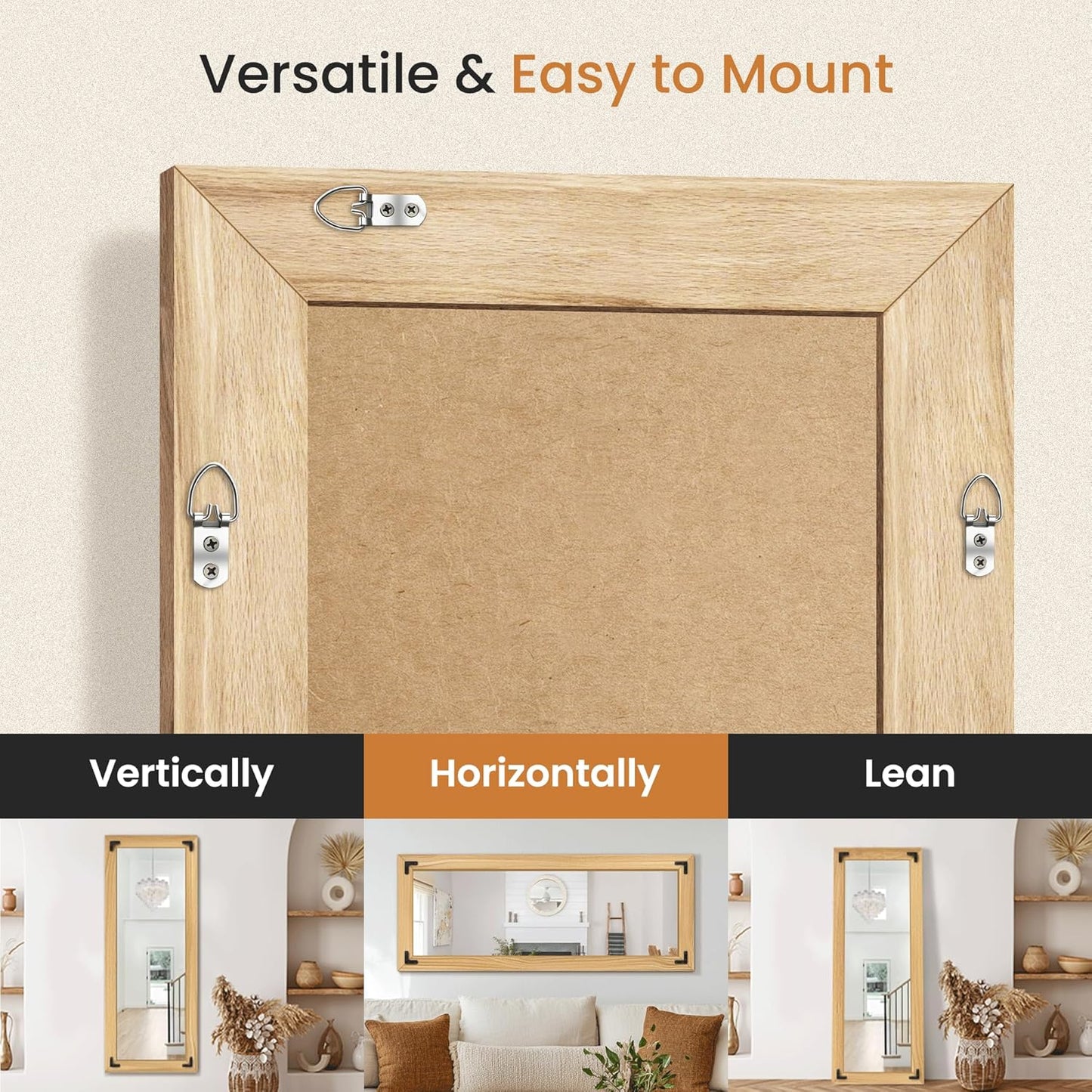 Full Length Mirror with Wooden Frame, 56"X22" Solid Wood Standing Floor Mirror for Farmhouse, Bathroom, Bedroom Decor, Hanging or Leaning Wall-Mounted(Natural)