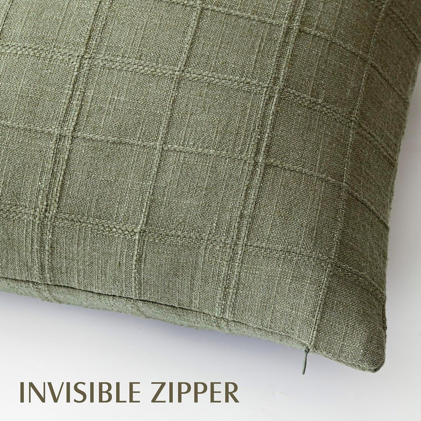 Foindtower Set of 2 Decorative Linen Check Throw Pillow Covers Neutral Farmhouse Vintage Cushion Covers Modern Boho Home Decor for Sofa Chair Couch Bedroom Living Room Outdoor,26×26 Inch,Sage Green