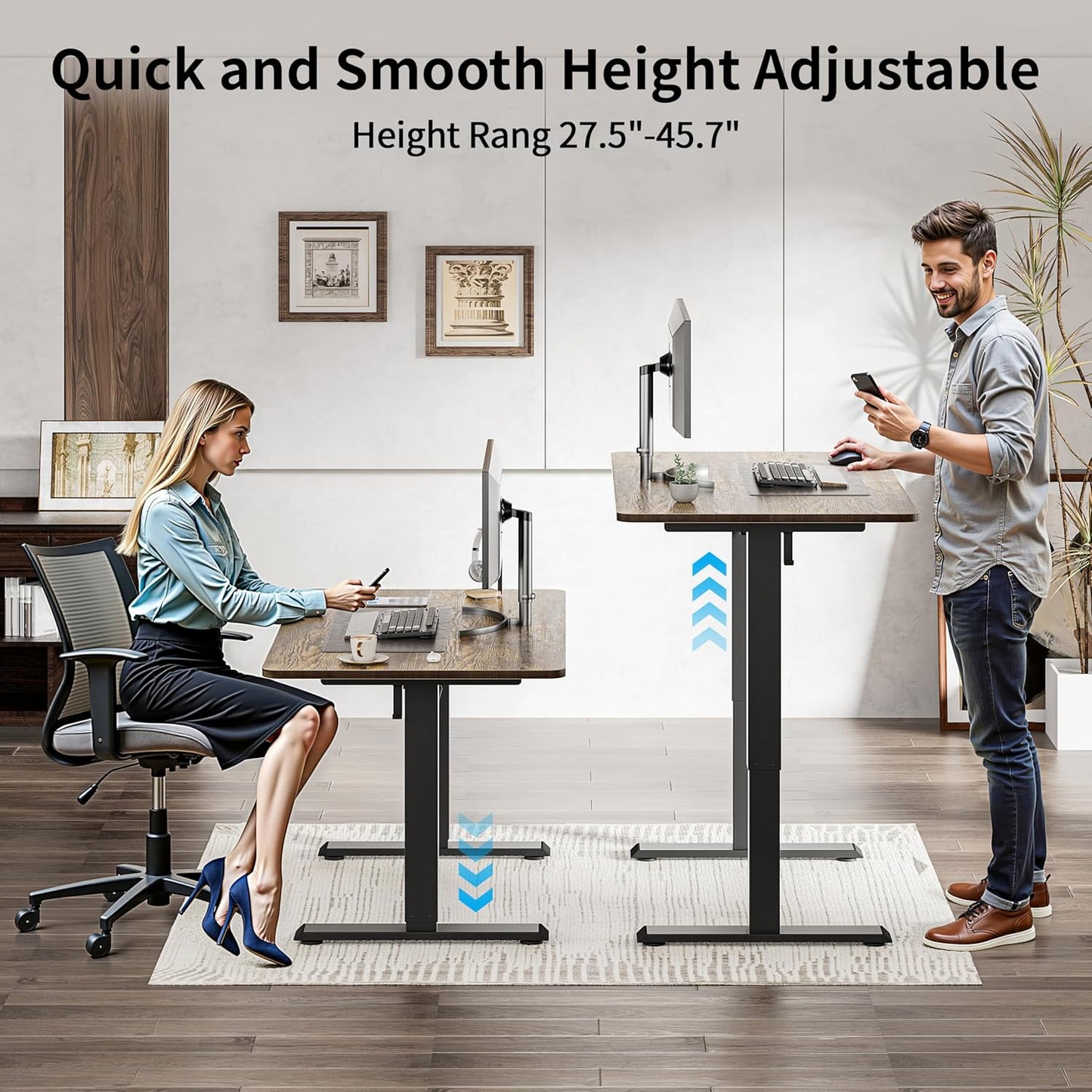 BIZUM 40x24 Inch Electric Standing Desk with Memory Presets, Quiet Motor Height Adjustable Stand Up Desk for Home Office & Gaming, Ergonomic Sit Stand Workstation, Rustic Brown