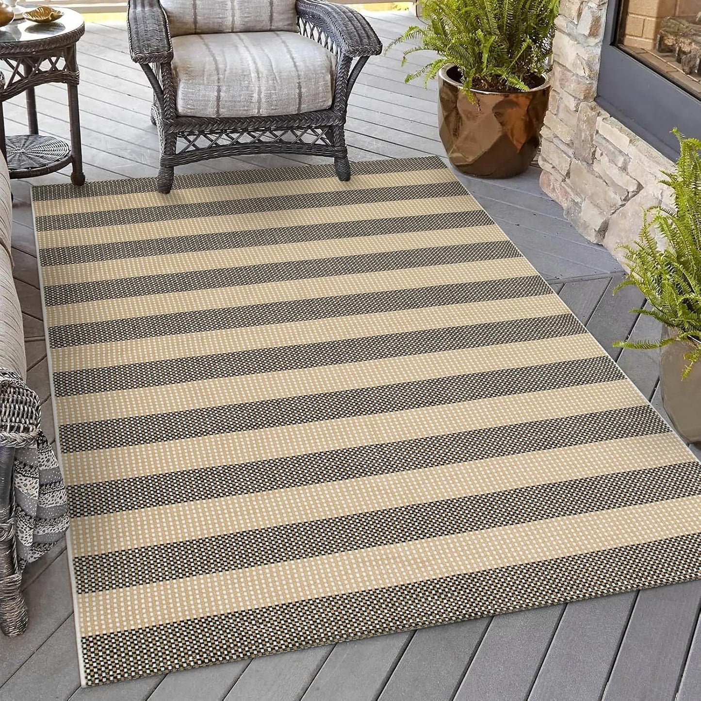 OJIA Washable Outdoor Rug 4'x6', Cotton Woven Outdoor Patio Rug Tan Front Porch Rug Outdoor Door Mat Entryway Rugs Indoor Area Rugs Floor Mat for Backyard/Entry/Kitchen/Bedroom/Living Room