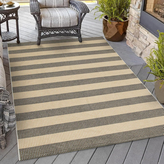 OJIA Washable Outdoor Rug 4'x6', Cotton Woven Outdoor Patio Rug Tan Front Porch Rug Outdoor Door Mat Entryway Rugs Indoor Area Rugs Floor Mat for Backyard/Entry/Kitchen/Bedroom/Living Room