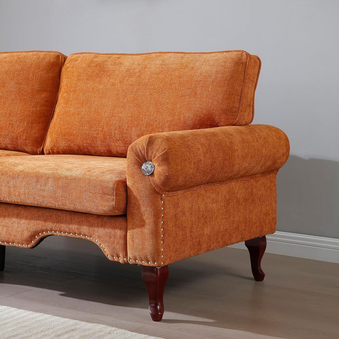 2 Piece Sectional Sofa Set, 2+3 Seat Convertible Couch with Movable Pillows, Upholstered Couches for Living Room, Orange