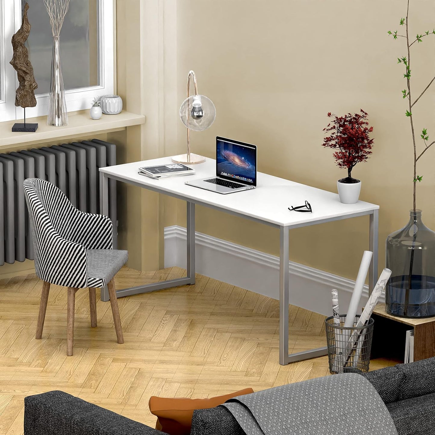 SHW Mission 55-Inch Home Office Computer Desk, White