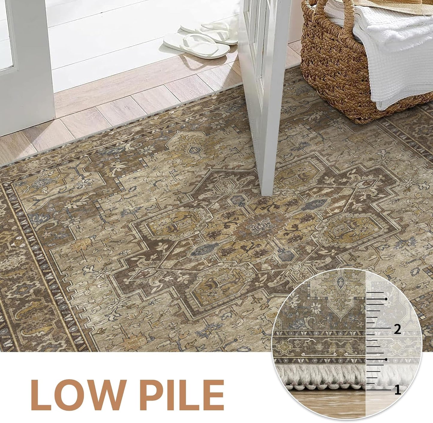 GENIMO 2'6''x10 Runner Rugs for Hallway, Machine Washable Non Slip Vintage Rugs, Low Pile Lightweight Soft Print Rug for enrtyway, Corridor, Home Office, Kitchen, Rustic Brown