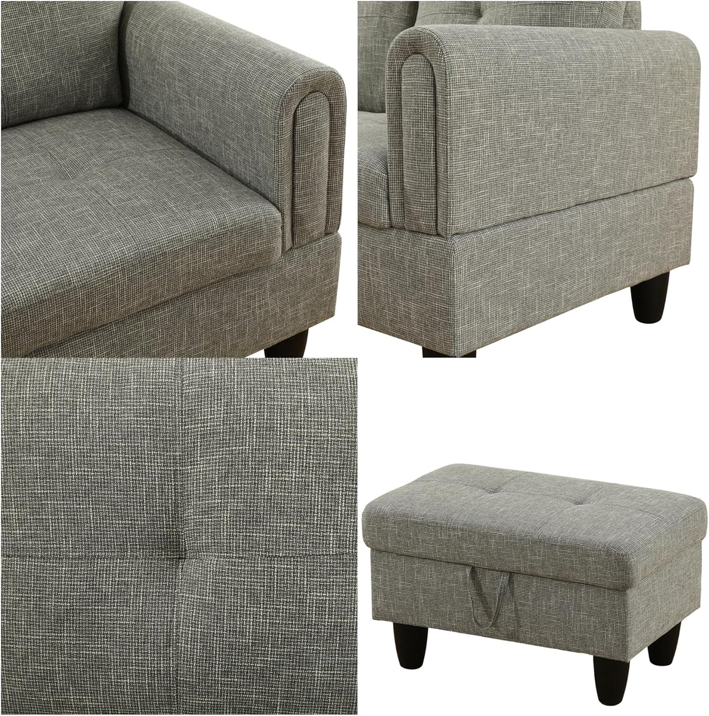 L Shaped Sectional Sofa with Ottoman, Modern Couches for Living Room, Microfiber Facing, Bedroom, Office