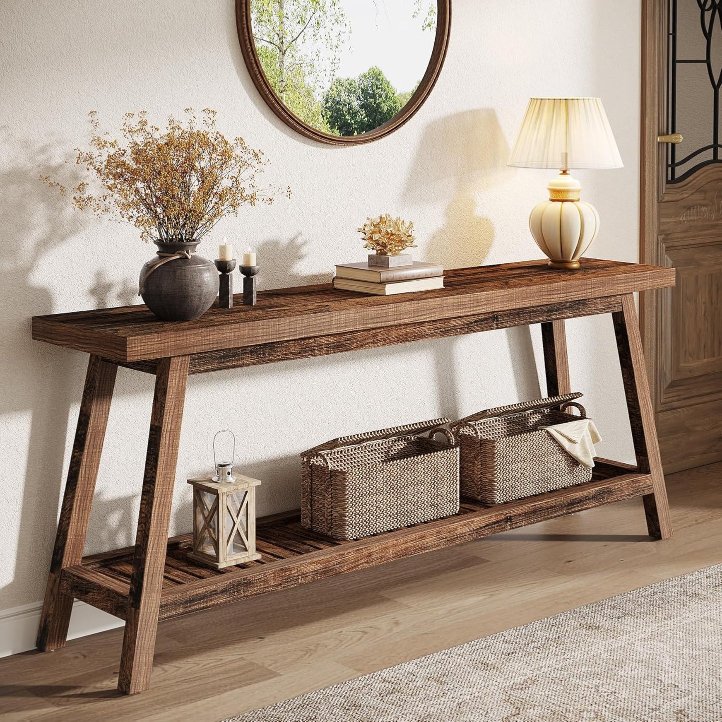 Tribesigns 70.86-Inch Console Table for Entyrway, Farmhouse 2-Tier Entry Entrance Table, Narrow Long Sofa Table Behind Couch, Rustic Brown