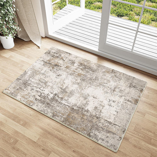 2x3 Washable Area Rug Brown Grey Neutral Abstract Entryway Kitchen Non Slip Low Pile Throw Rug Living Room Bedroom Indoor Doormat Small Soft Carpet for Entrance Bathroom