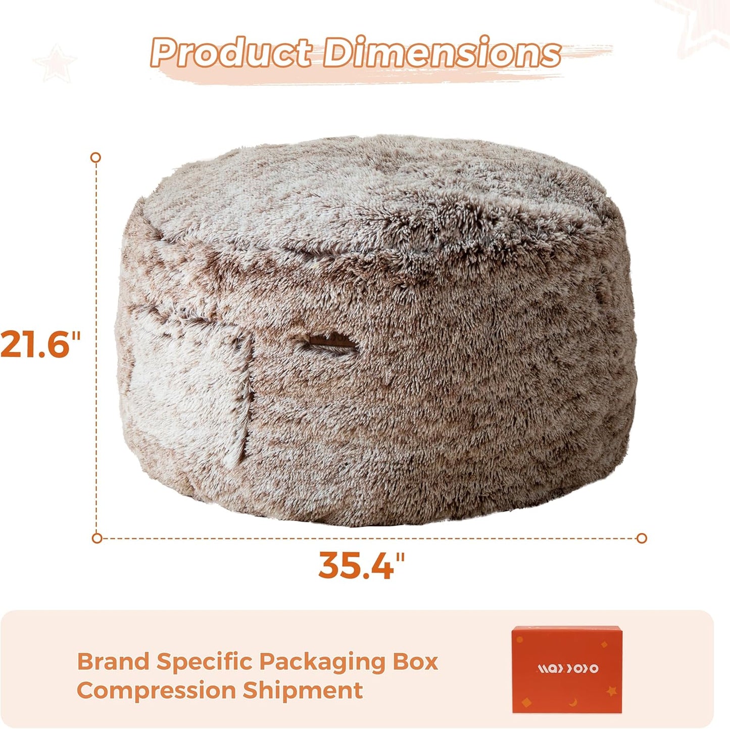 MAXYOYO Kids Bean Bag Chair, Stuffed Faux Fur Bean Bag for Toddler, Ultra Soft Floor Sofa with High-Density Foam Filling, Lazy Chair for Living Room, Playroom, Nursery Room