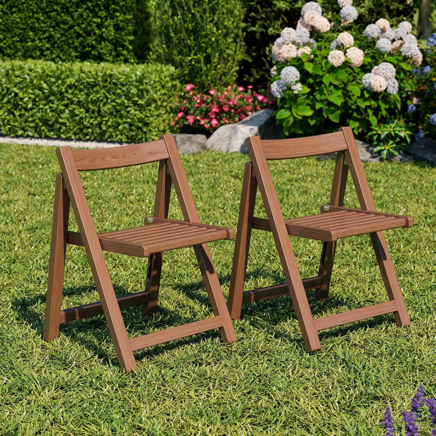Soild Wood Folding Chairs Set of 2,Indoor or Outdoor Wooden Foldable Dining Chairs, 300lbs Capacity, Space-Saving and Portable Design for Home Kitchen, Lawn, Patio,No Assembly Needed