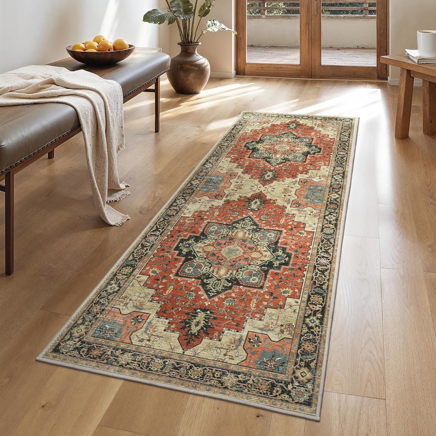 GENIMO 2x5 Runner Rugs for Hallway, Machine Washable Non Slip Vintage Rugs, Low Pile Lightweight Soft Print Rug for enrtyway, Corridor, Home Office, Kitchen,Desert Ember