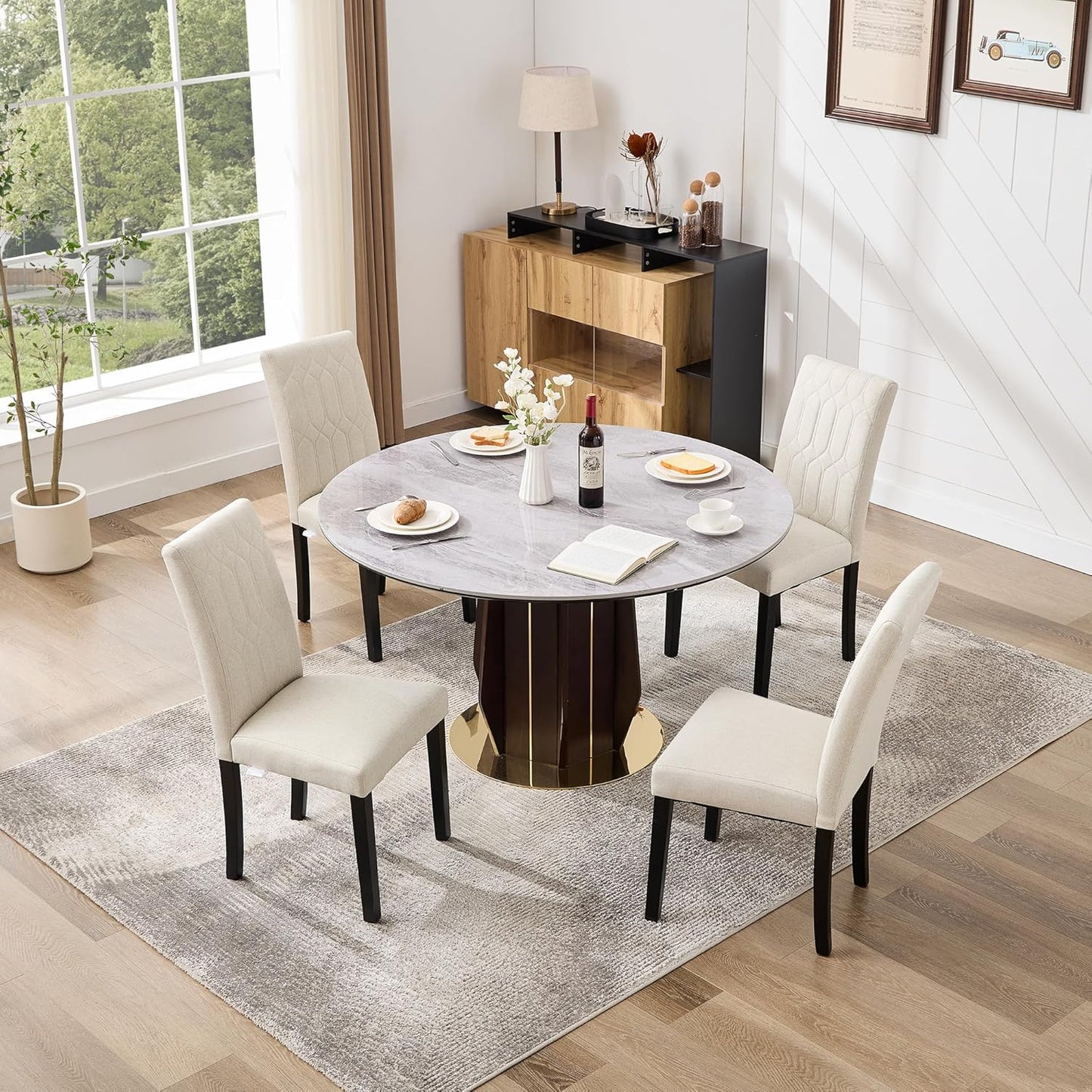 VECELO Upholstered Dining Chairs Set of 4, Modern Accent Parsons with Comfort Seat, Solid Wood Legs w/Rubber Footpads, for Living Room Kitchen, Beige