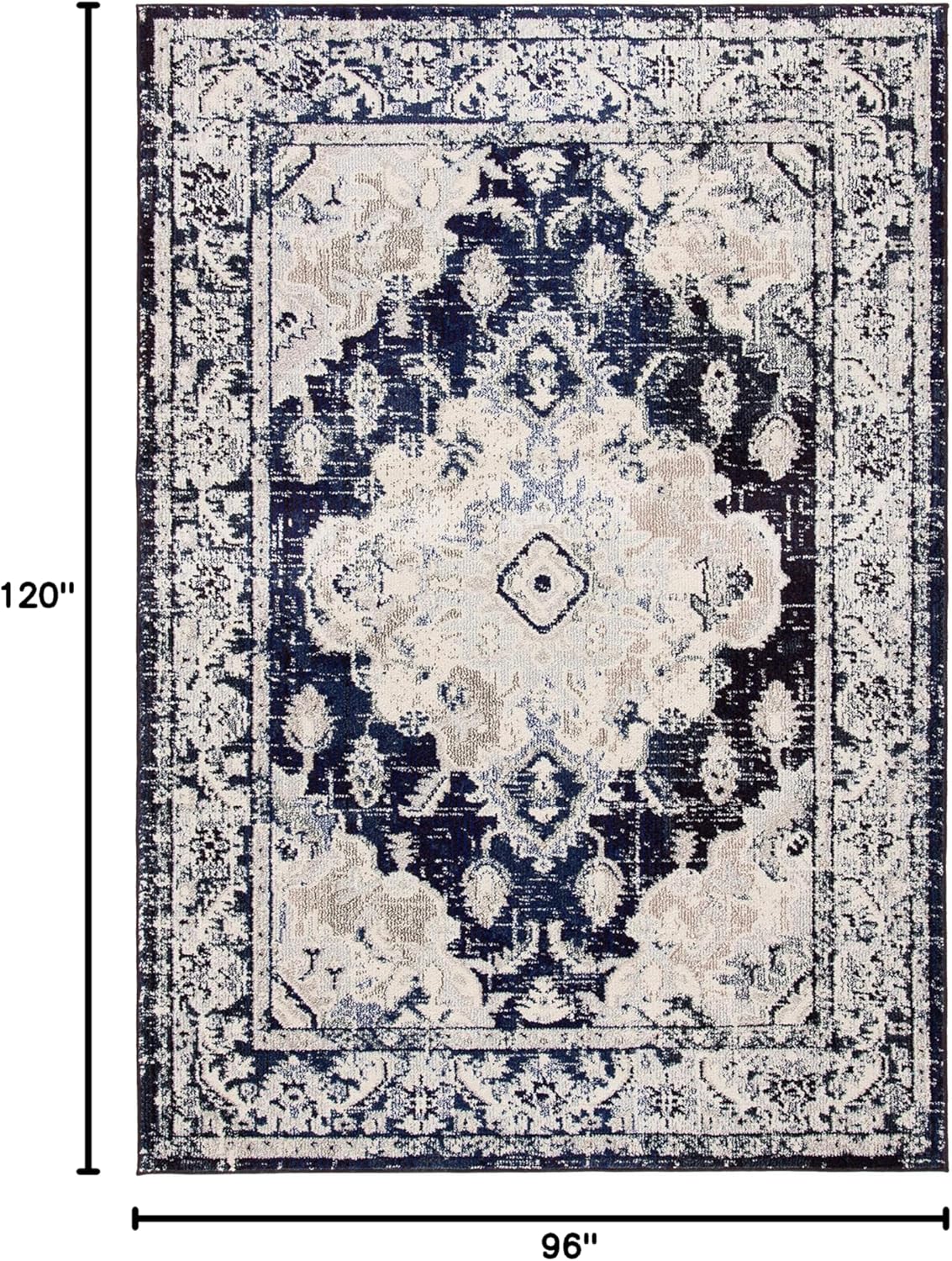 SAFAVIEH Monaco Collection Area Rug - 8' x 10', Ivory & Navy, Boho Chic Medallion Distressed Design, Non-Shedding & Easy Care, Ideal for High Traffic Areas in Living Room, Bedroom (MNC243C)