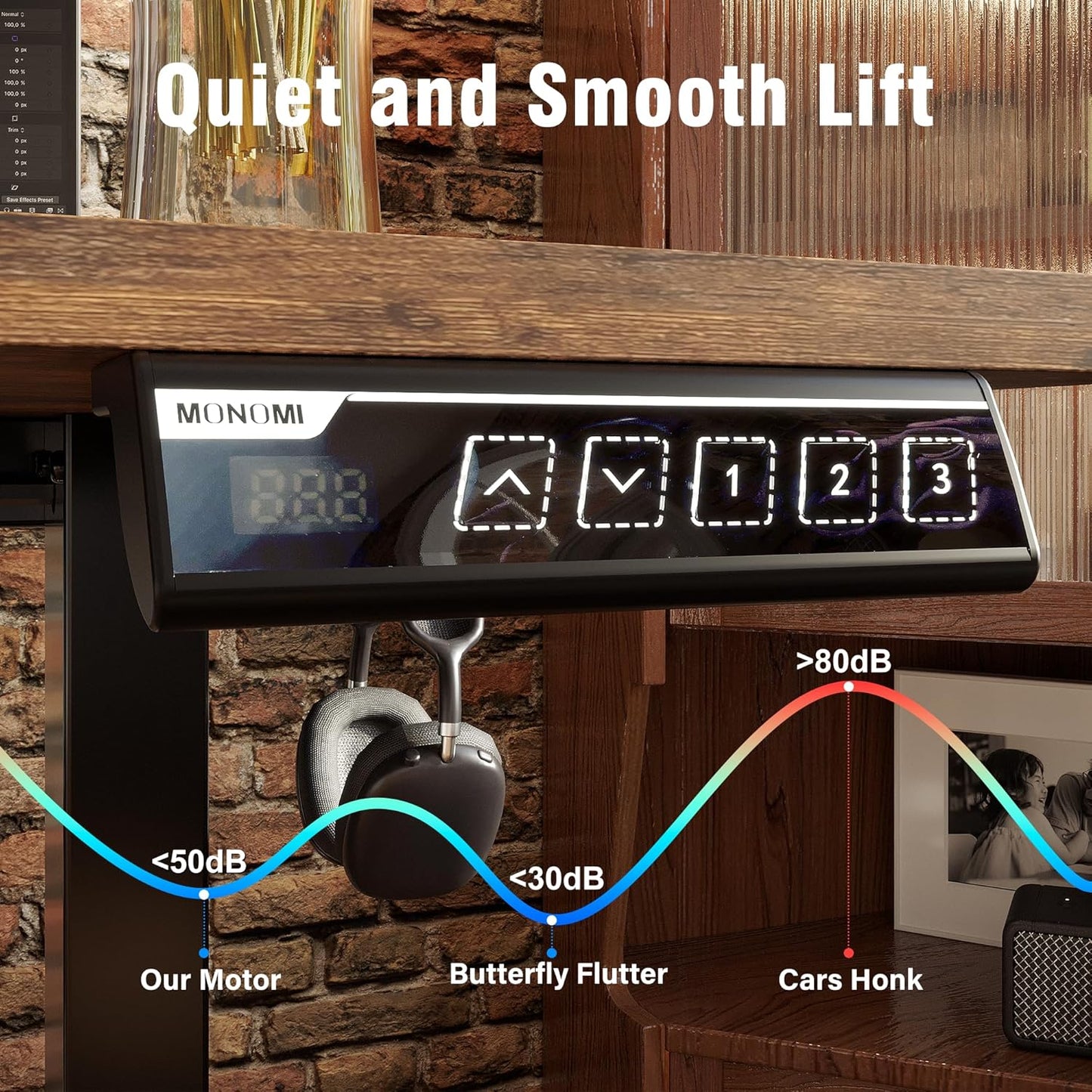 Monomi Electric Height Adjustable Standing Desk, 48x24 Inches Ergonomic Home Office Sit/Stand Up Desk (Black Steel Frame/Rustic Brown Top)