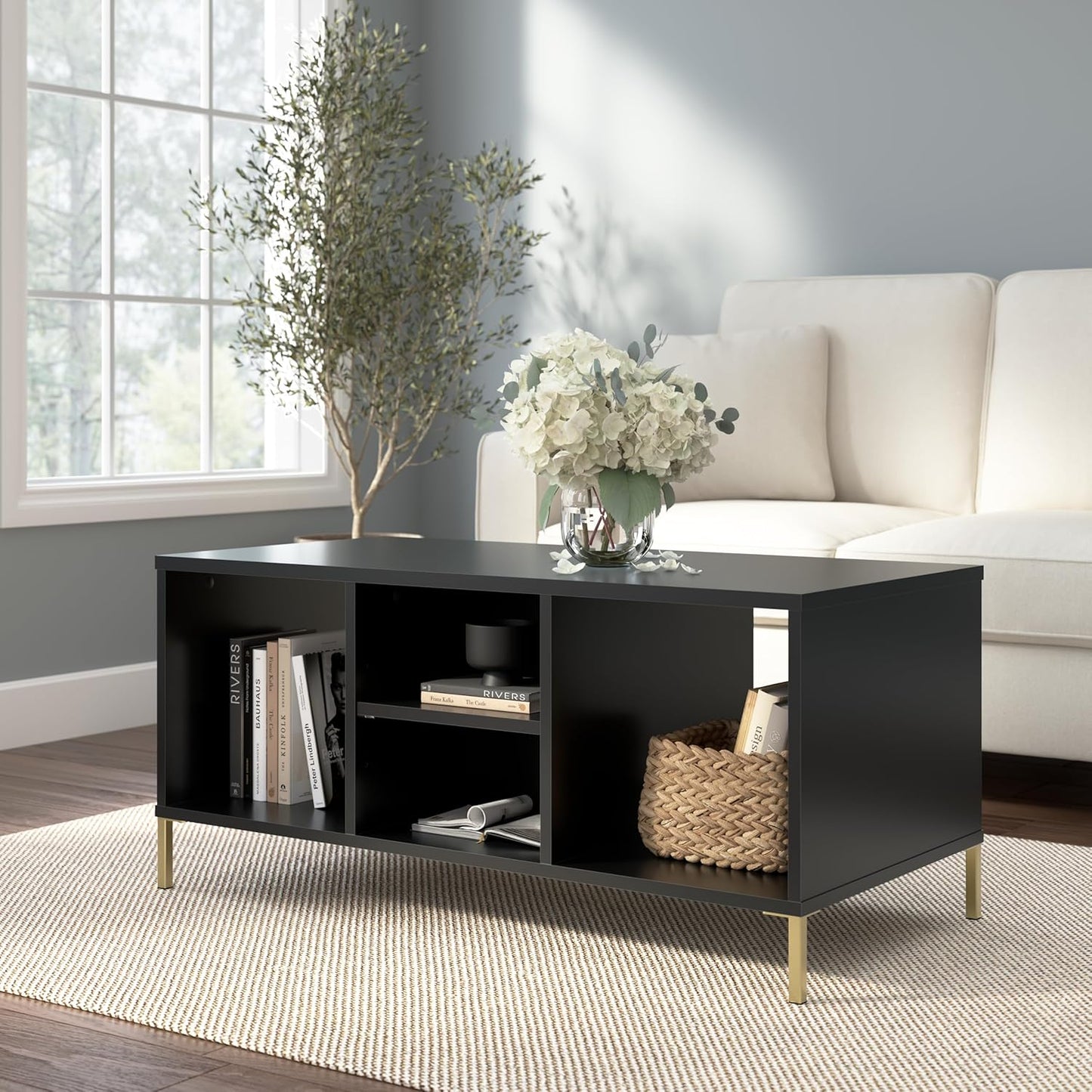 Bush Home Essence Coffee Table with Storage, Living Room Furniture, Essence Collection, Black Stipple