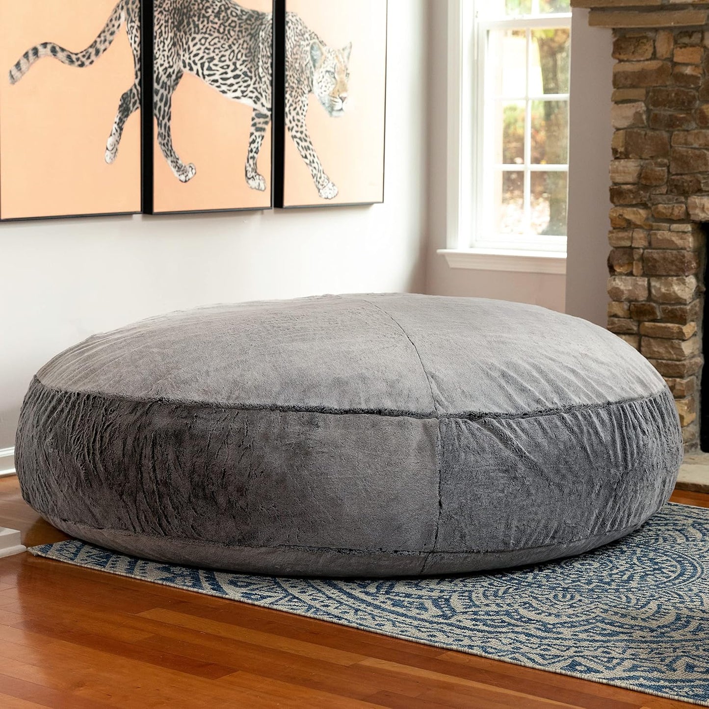 Jaxx 6 Foot Cocoon - 2-in-1 Convertible Bean Bag Bed & Large Bean Bag Chair for Adults - Premium Faux Fur, Grey Wolf