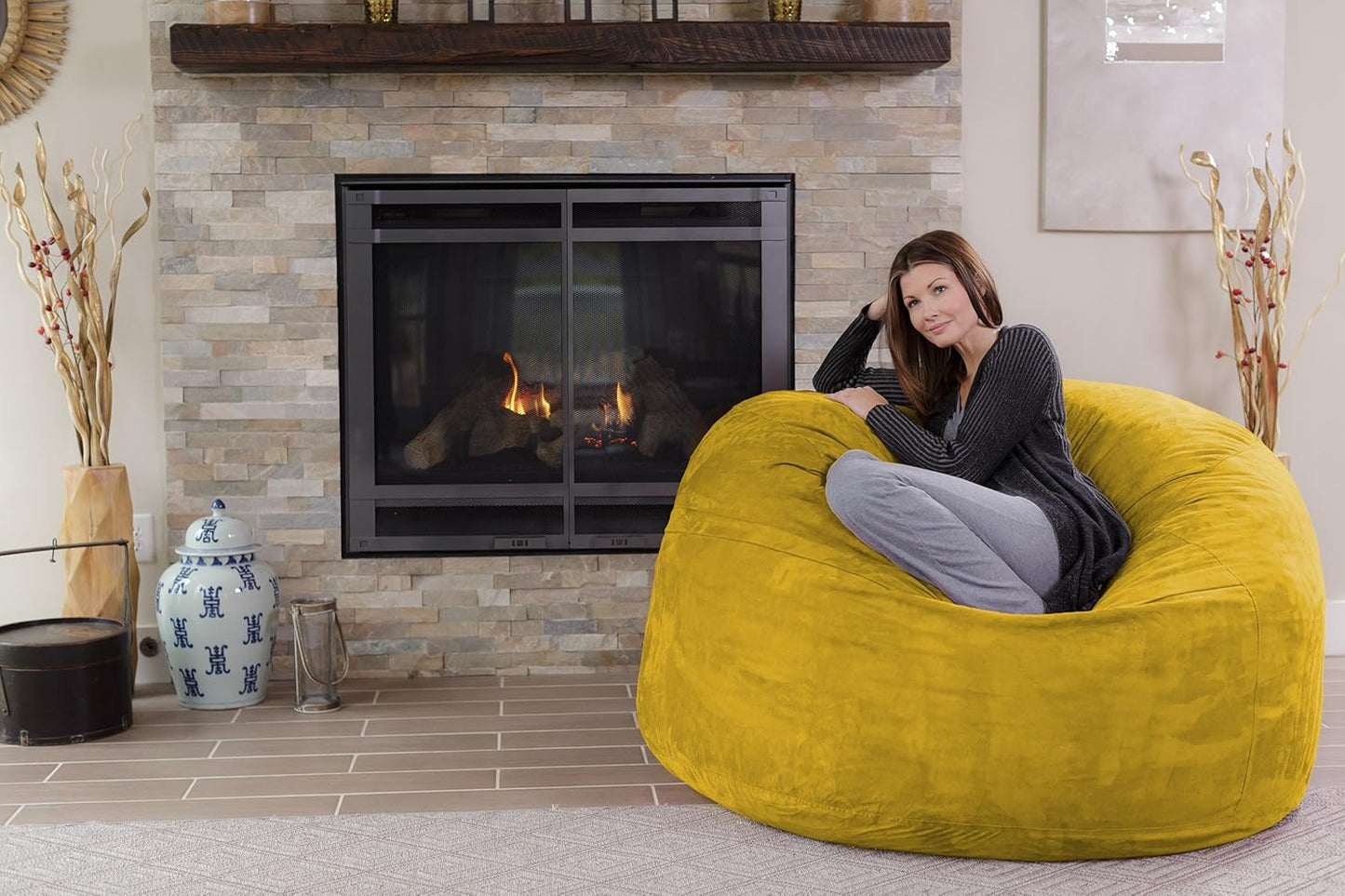 Chill Sack Bean Bag Chair - 5' Giant Memory Foam Lounge Chair with Soft Microfiber Cover – Cozy Furniture for Living Room, Dorm, & Kids' Rooms – Comfortable 5 Ft, Microsuede Lounge Sofa, Lemon