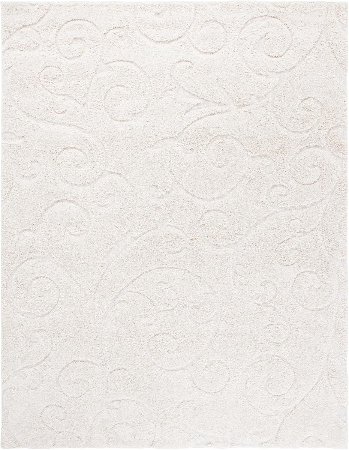 SAFAVIEH Florida Shag Collection Area Rug - 8'6" x 12', Creme & Creme, Scroll Design, Non-Shedding & Easy Care, 1.2-inch Thick Ideal for High Traffic Areas in Living Room, Bedroom (SG455-1111)