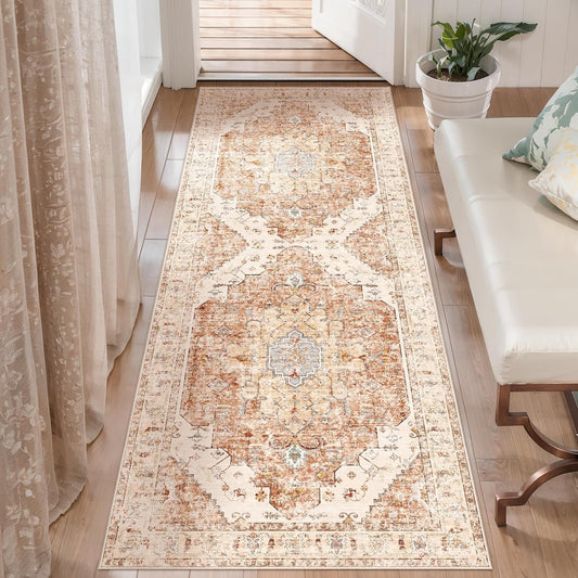 Tangsoo 2x5 Washable Runner Rug for Hallways, Non Slip Vintage Runner, Soft Low Pile Long, Print Distressed Brick Red Carpet Runners for Kitchen Bedroom Entryway Bathroom Living Room
