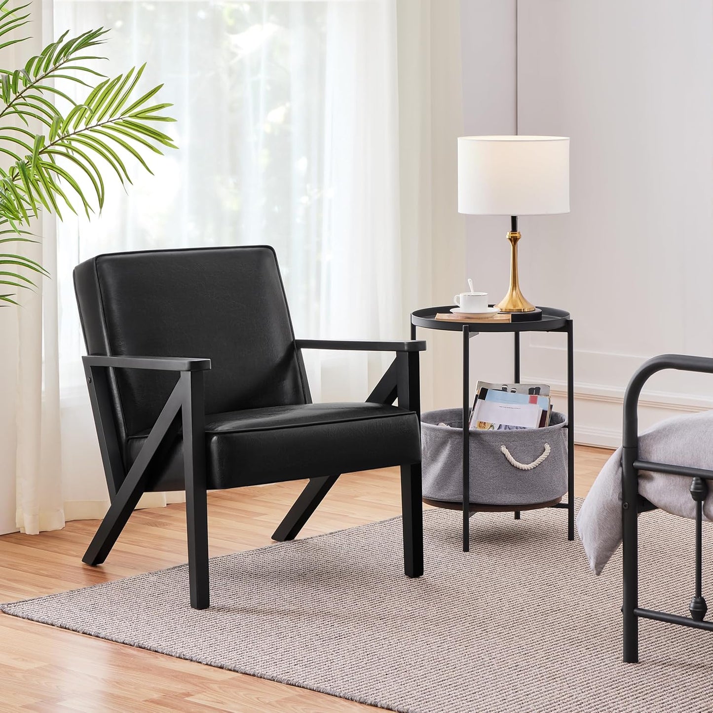 Yaheetech Accent Chair, Armchair with Strong Wood Frame, PU Leather Modern Retro Lounge Chair for Living Room/Lounge/Office/Reception Area, Black