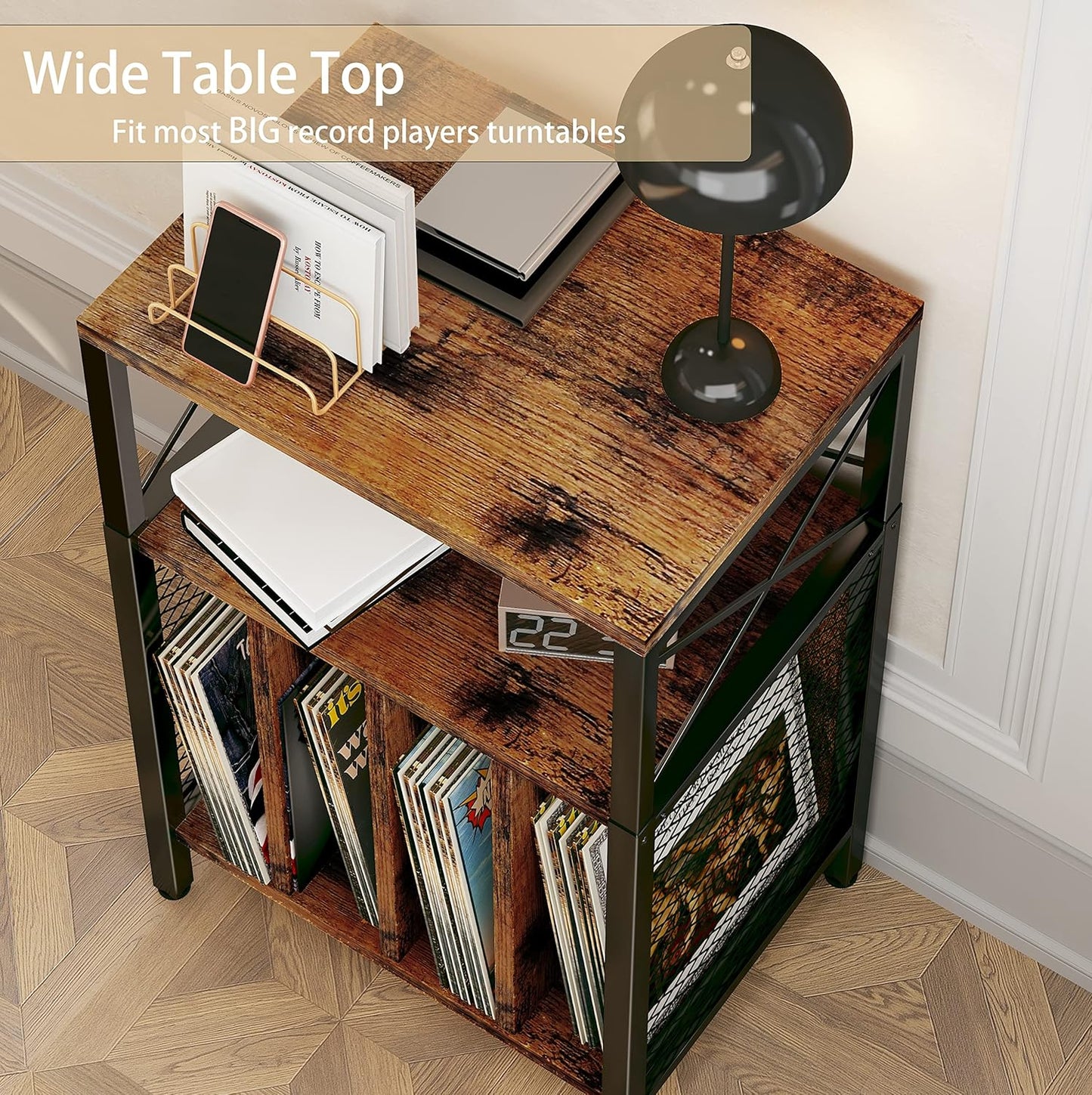 3-Tier Record Player Stand, Vinyl Record Storage Turntables for Vinyl Records, Record Player Table Holds Up to 200 Albums, Mid-Century Turntable Stand for Living Room, Bedroom, Office