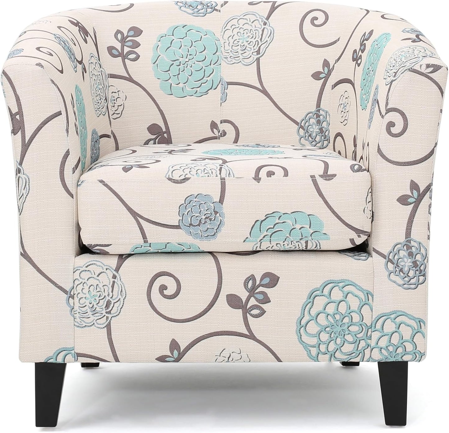Ball & Cast Upholstered Arm Chair,Classic American Style Flower Design Fabric Dining Chair,Comfy Farmhouse Accent Chair with Padded Seat and Backrest for Living Room Kitchen,White+Blue