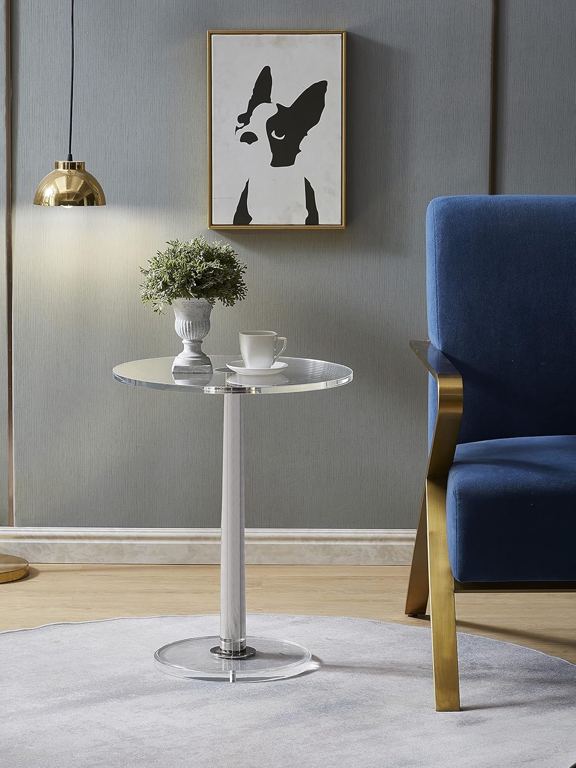 Clear Acrylic Table with Cone Metal Pole (Large, Silver) …